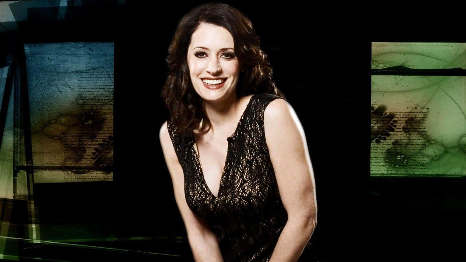 Paget Brewster, black lace dress, dark background, HD Desktop Wallpaper