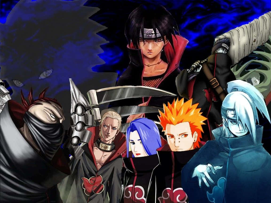 Akatsuki, dark blue swirling background, anime group portrait, SD Desktop Wallpaper