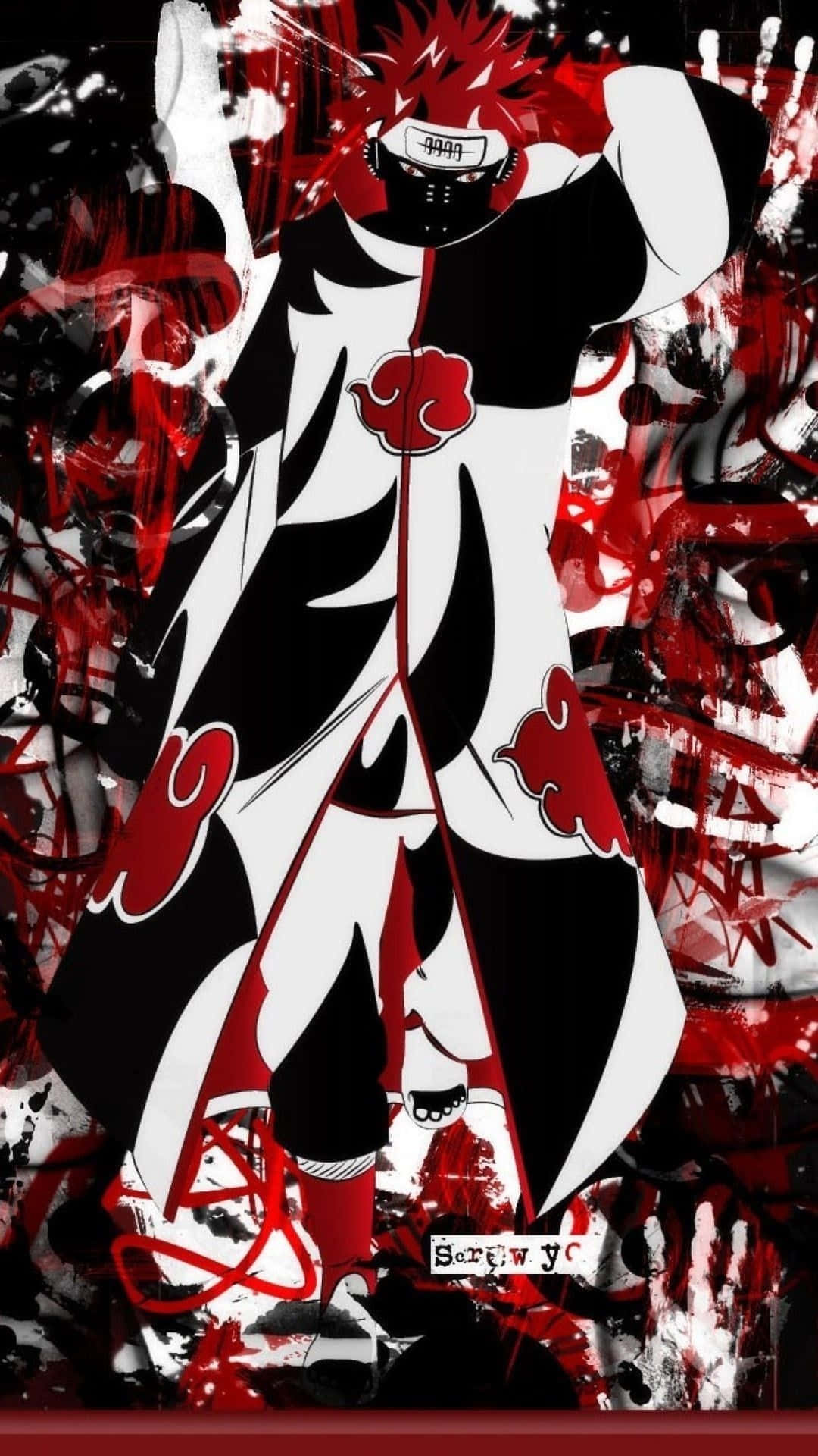 Pain Akatsuki, black and white cloak, red clouds, Full HD Phone Wallpaper