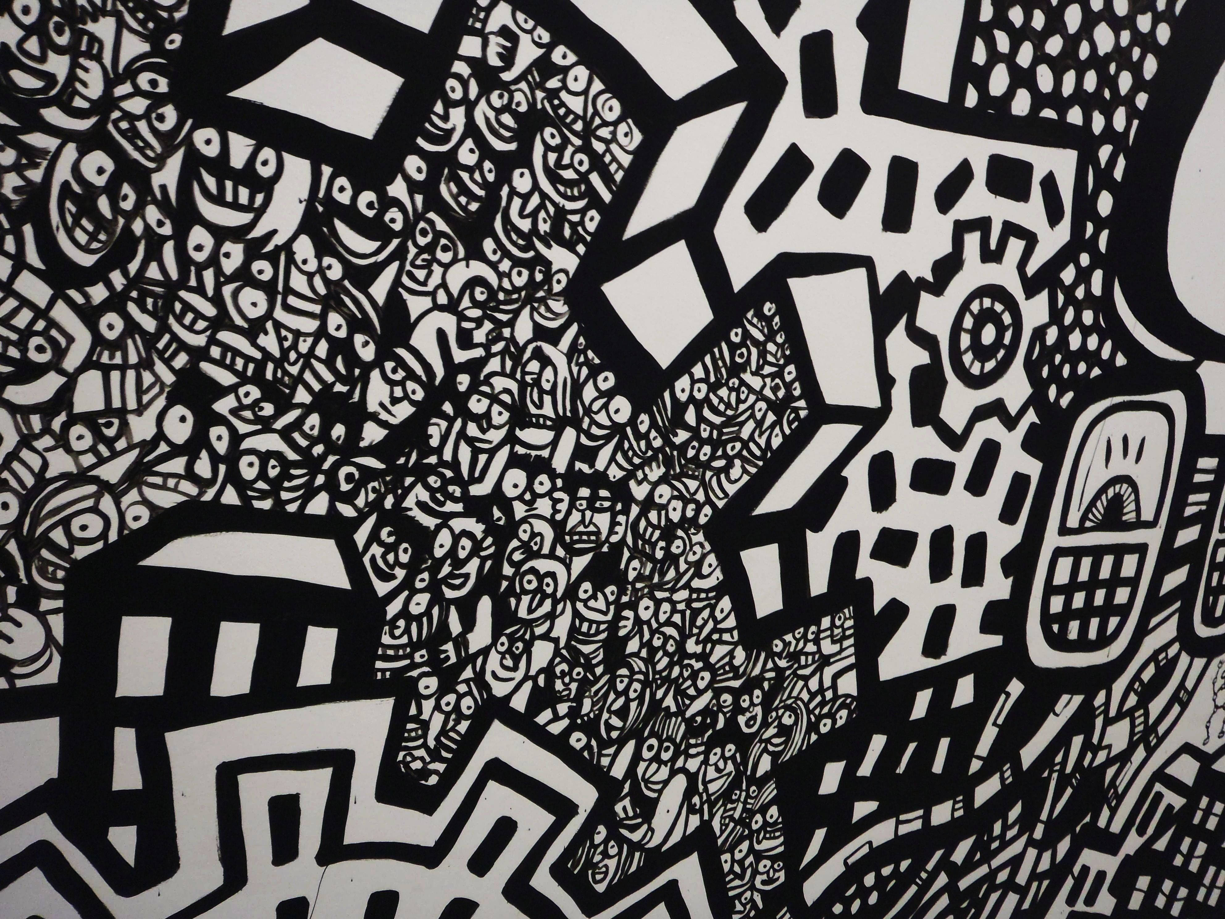 Pain Black And White, black and white illustration, stylized faces, 4K Desktop Wallpaper