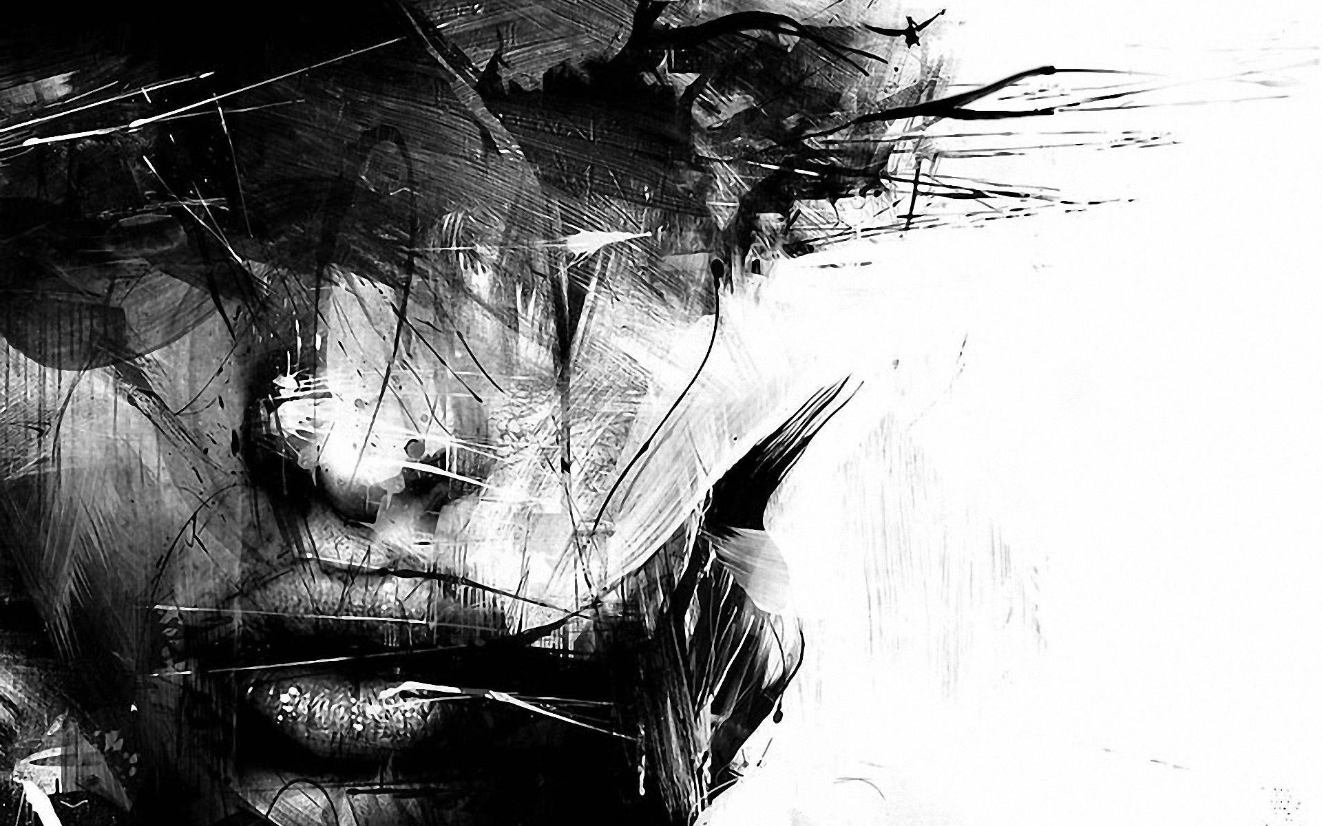 Pain Black And White, black and white, abstract portrait, Full HD Desktop Wallpaper