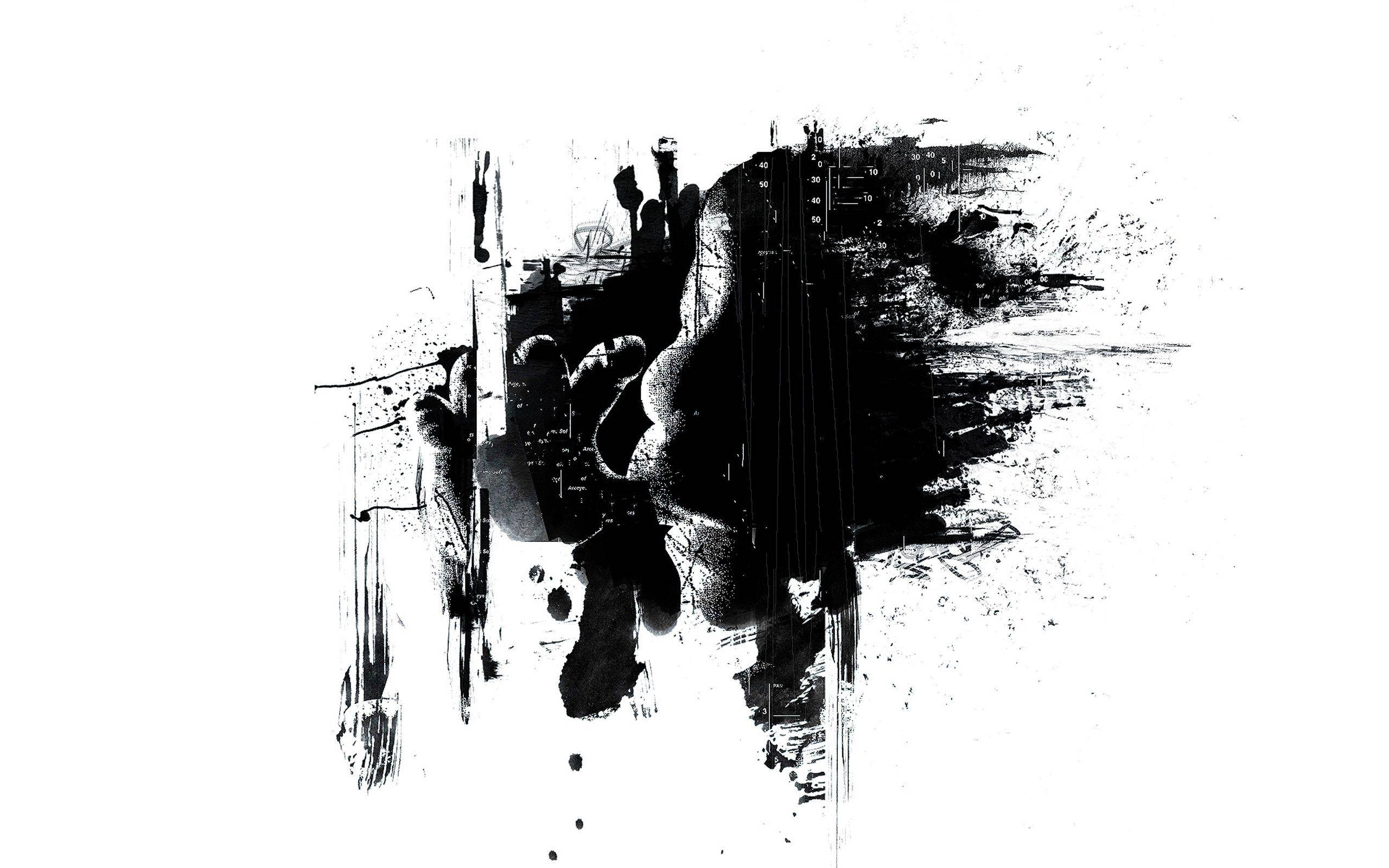 Pain and Suffering Comes in Black and White, black and white, abstract splash of ink, 2K Desktop Wallpaper
