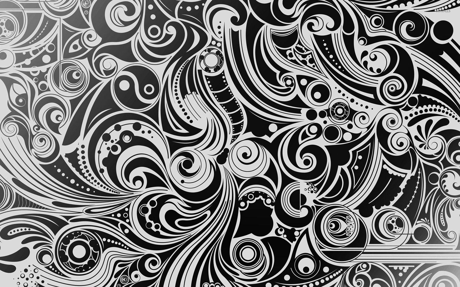 Pain Black And White, black and white abstract pattern, swirling paisley-like shapes, Full HD Desktop Wallpaper