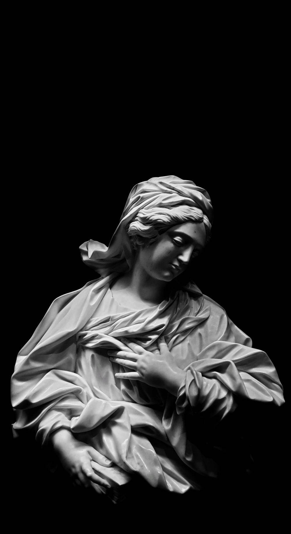 Pain Black And White, dramatic monochrome sculpture, draped female figure, HD Phone Wallpaper