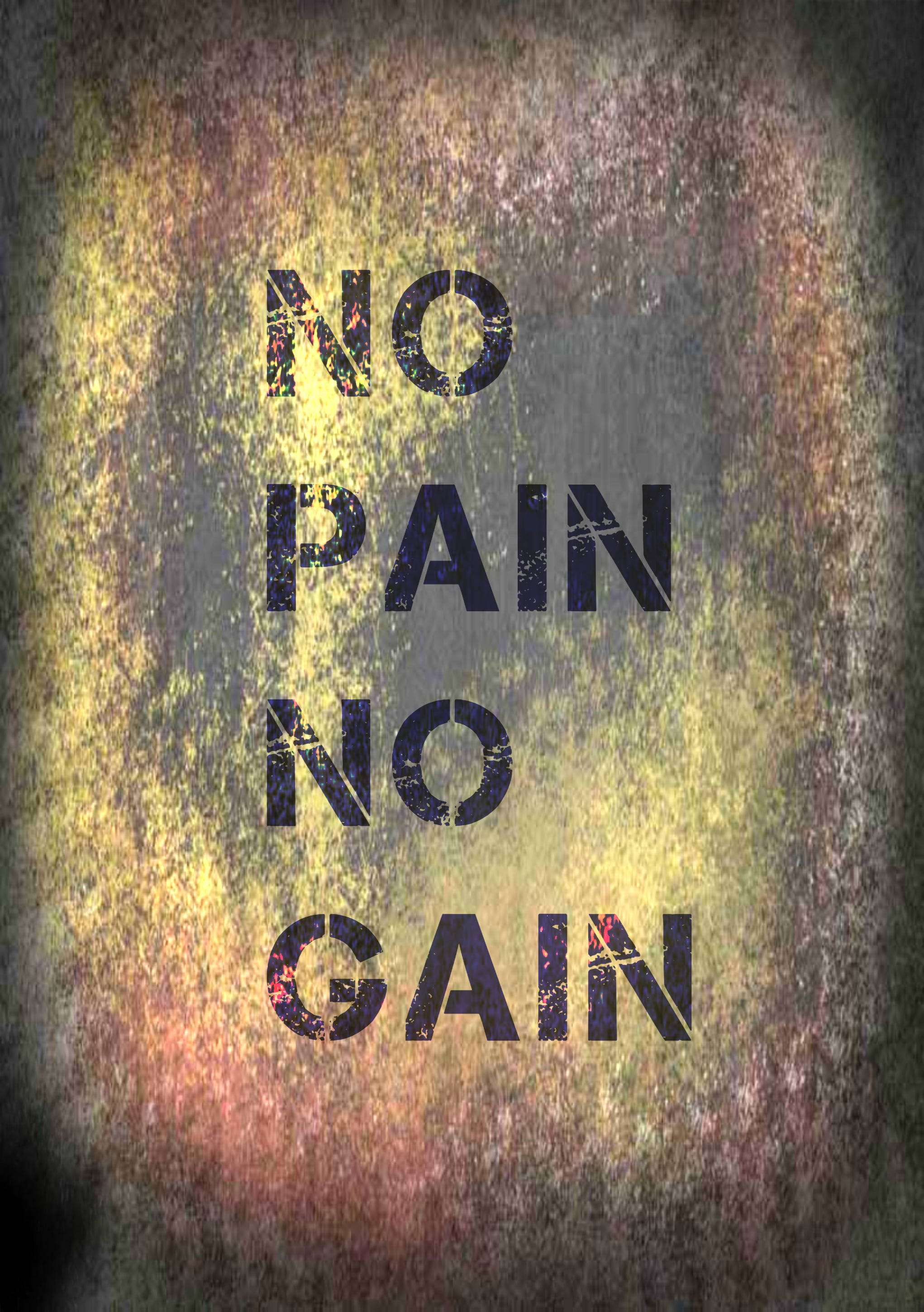 abstract art quote, no pain no gain, textured gritty yellow and gray background, 2K Phone Wallpaper