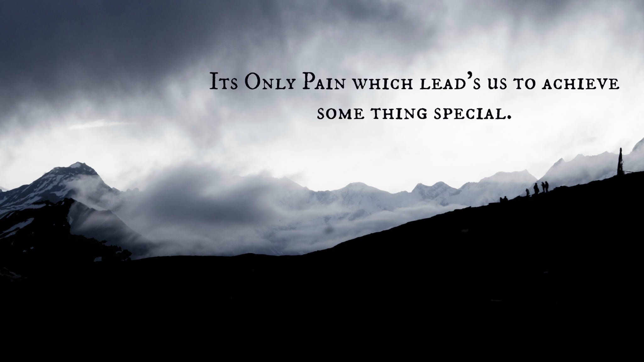 Monochrome, Pain Quote, Silhouetted hikers, Full HD Desktop Wallpaper