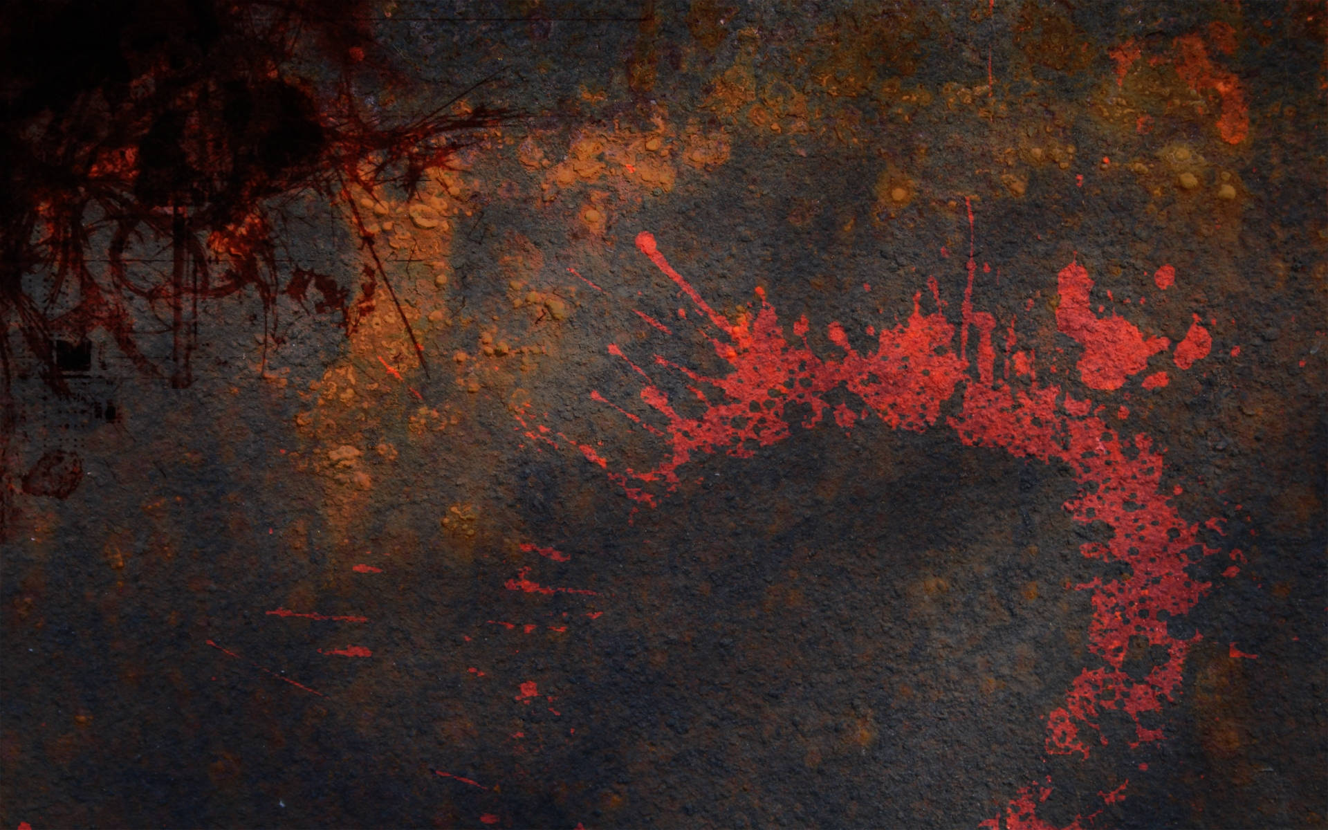 red splash, dark gray textured surface, rusted orange accents, Full HD Desktop Wallpaper
