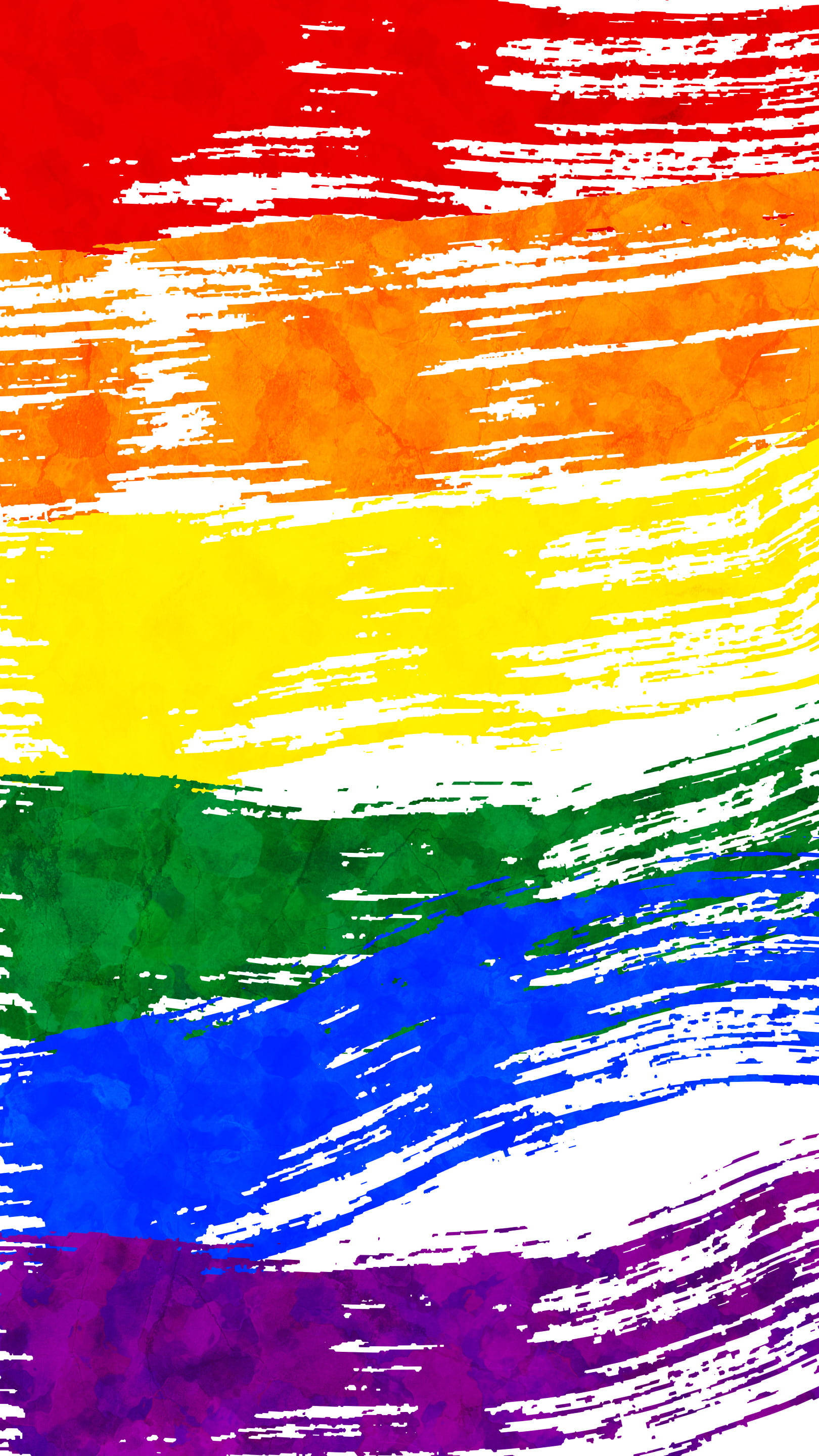 rainbow flag, bold textured brushstrokes, distressed paper background, 2K Phone Wallpaper