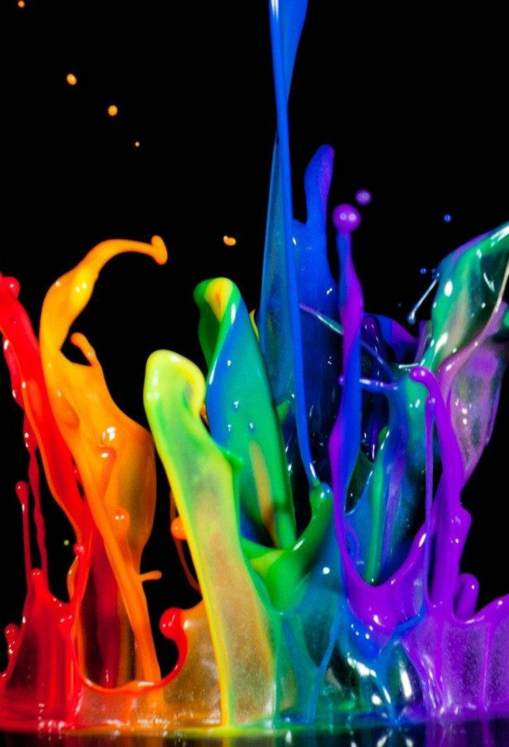 iPhone 5s, rainbow paint splashes, stark black background, SD Phone Wallpaper