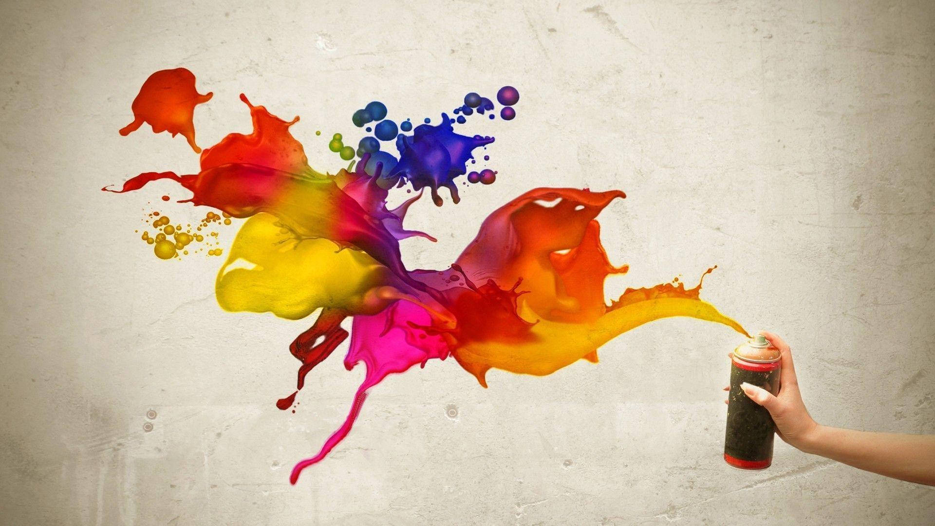 paint splatter aesthetic, rainbow paint splatters, textured concrete wall, Full HD Desktop Wallpaper