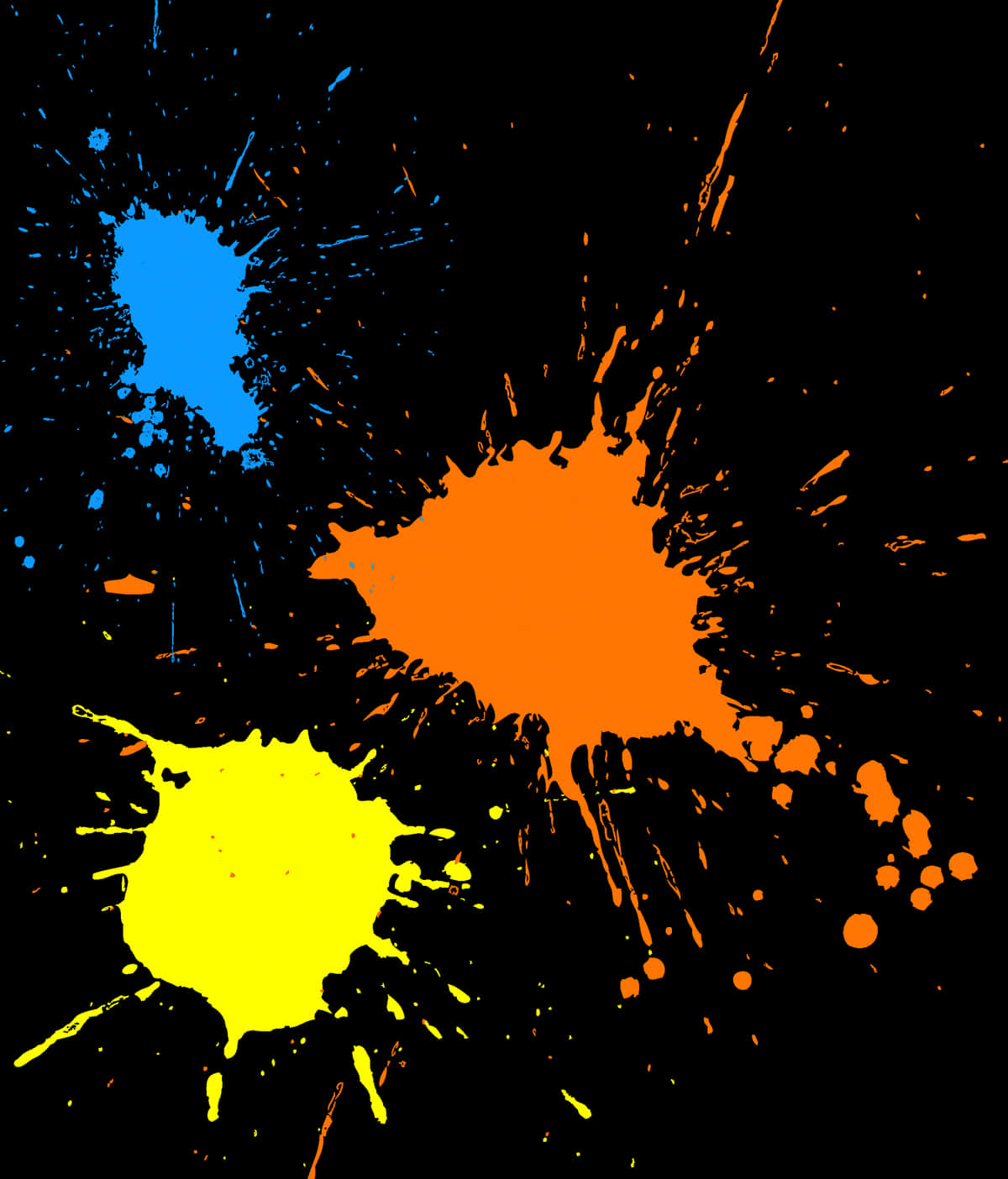 vibrant blue, orange, yellow paint splatters, HD Phone Wallpaper