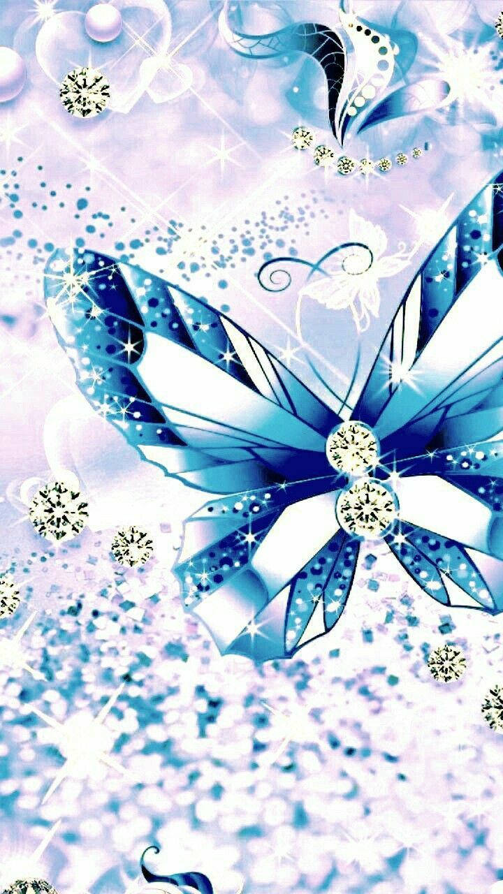 periwinkle blue butterfly, diamonds, sparkles, HD Phone Wallpaper
