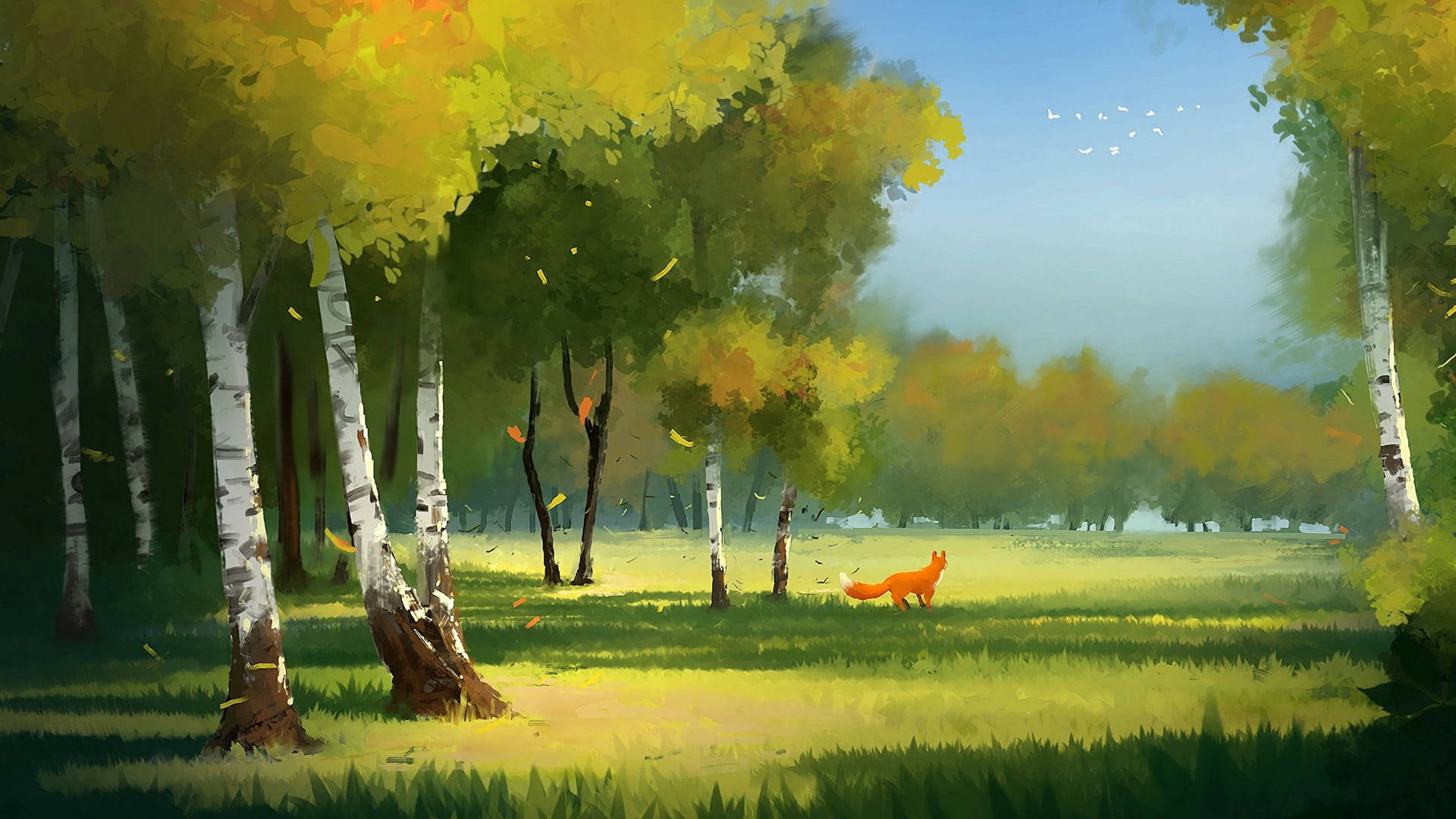 fox, forest, sunlit meadow, Full HD Desktop Wallpaper