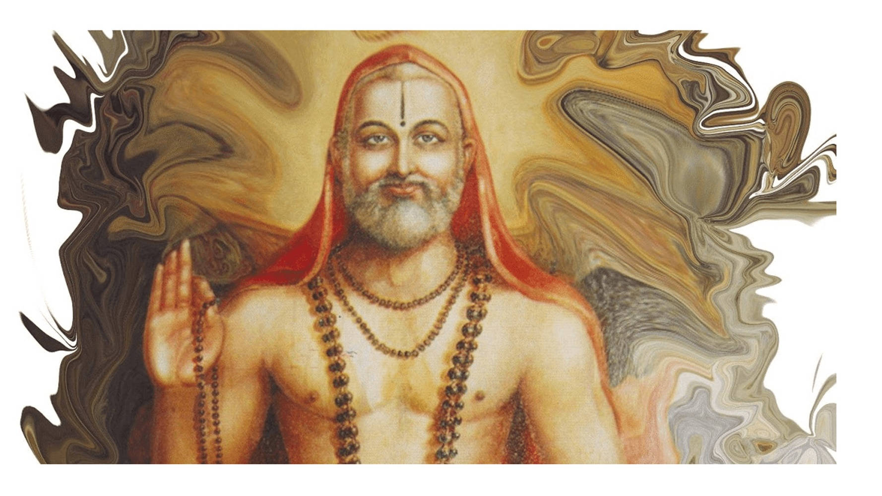 Raghavendra Landscape Brown Painting, bearded sage, red robes, HD Desktop Wallpaper