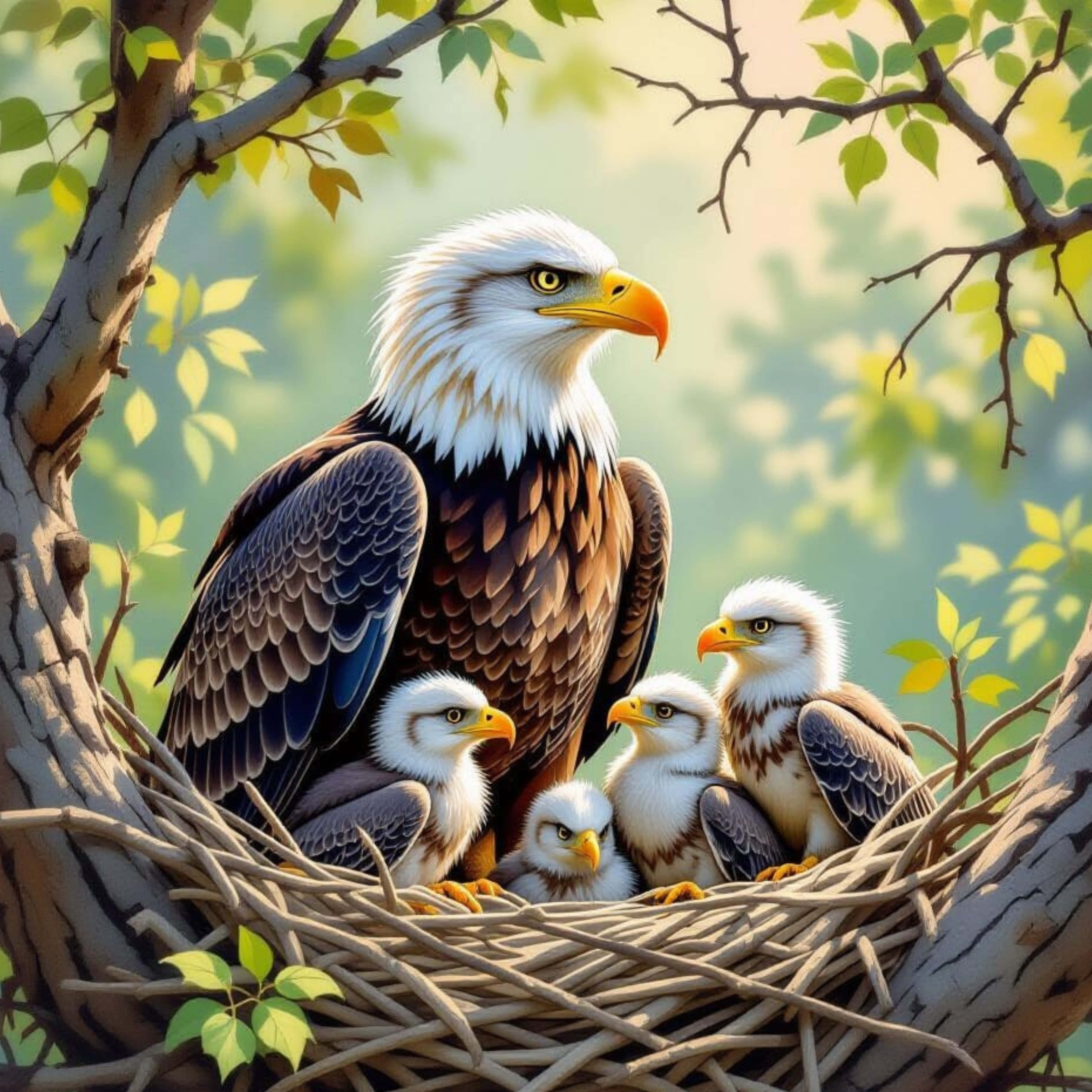 bald eagle, woven nest, fluffy chicks, 5K Desktop Wallpaper