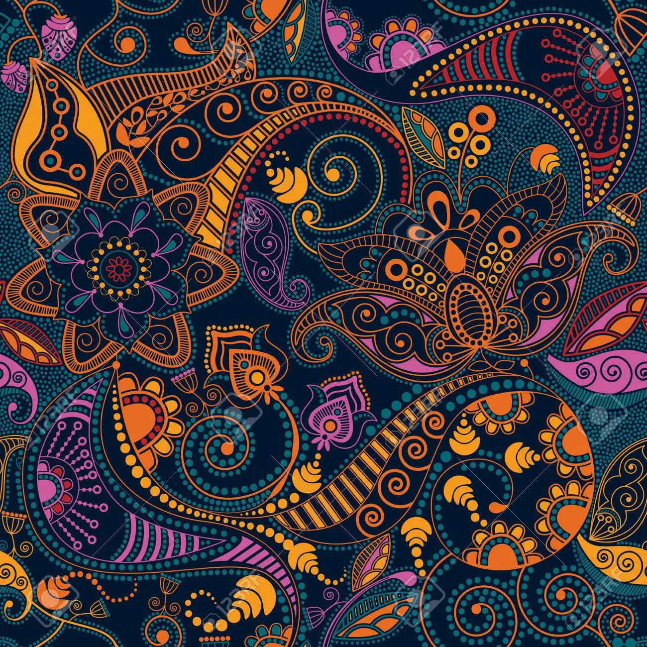 paisley print, violet, orange pink, HD Desktop Wallpaper