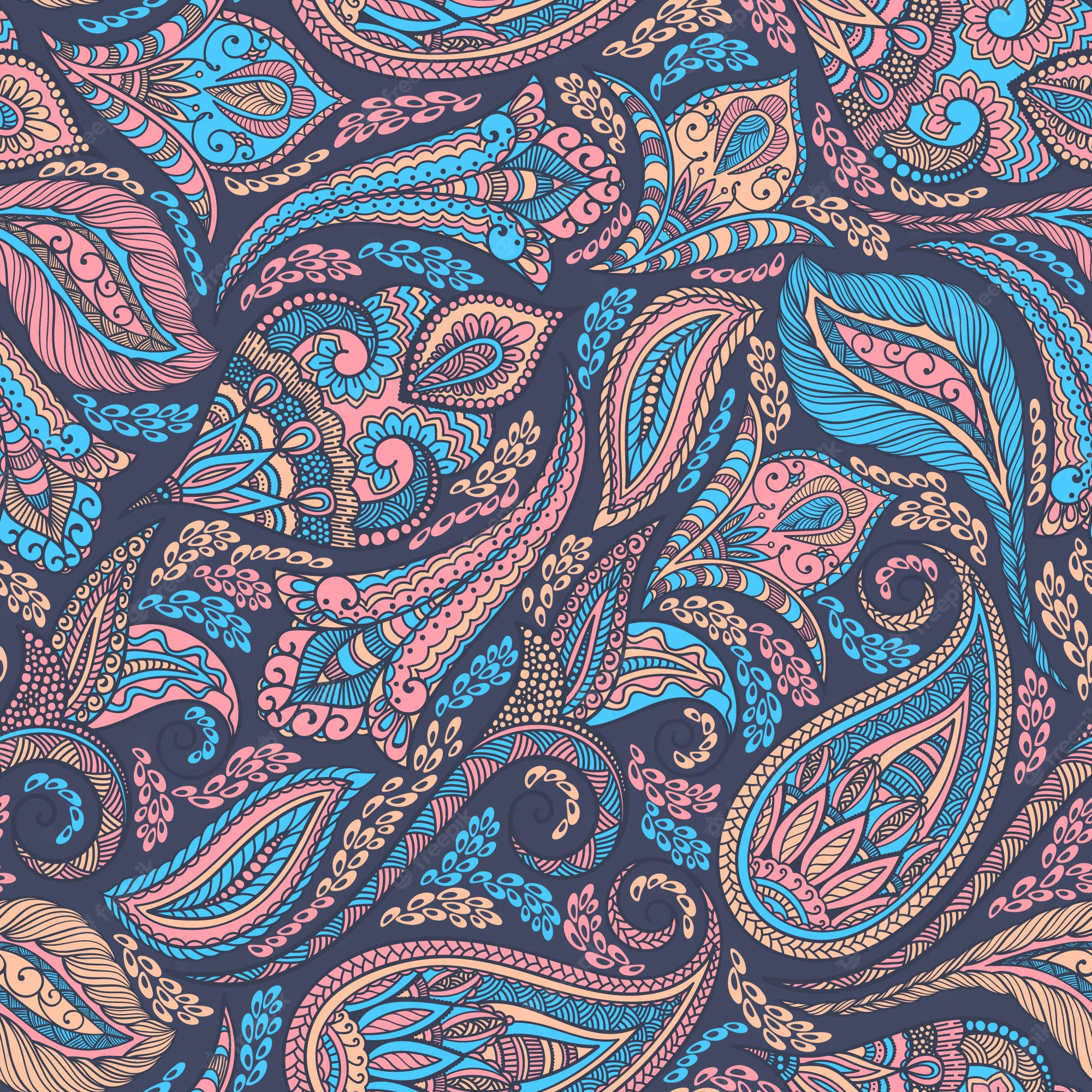 paisley print, blue, pink, Full HD Desktop Wallpaper