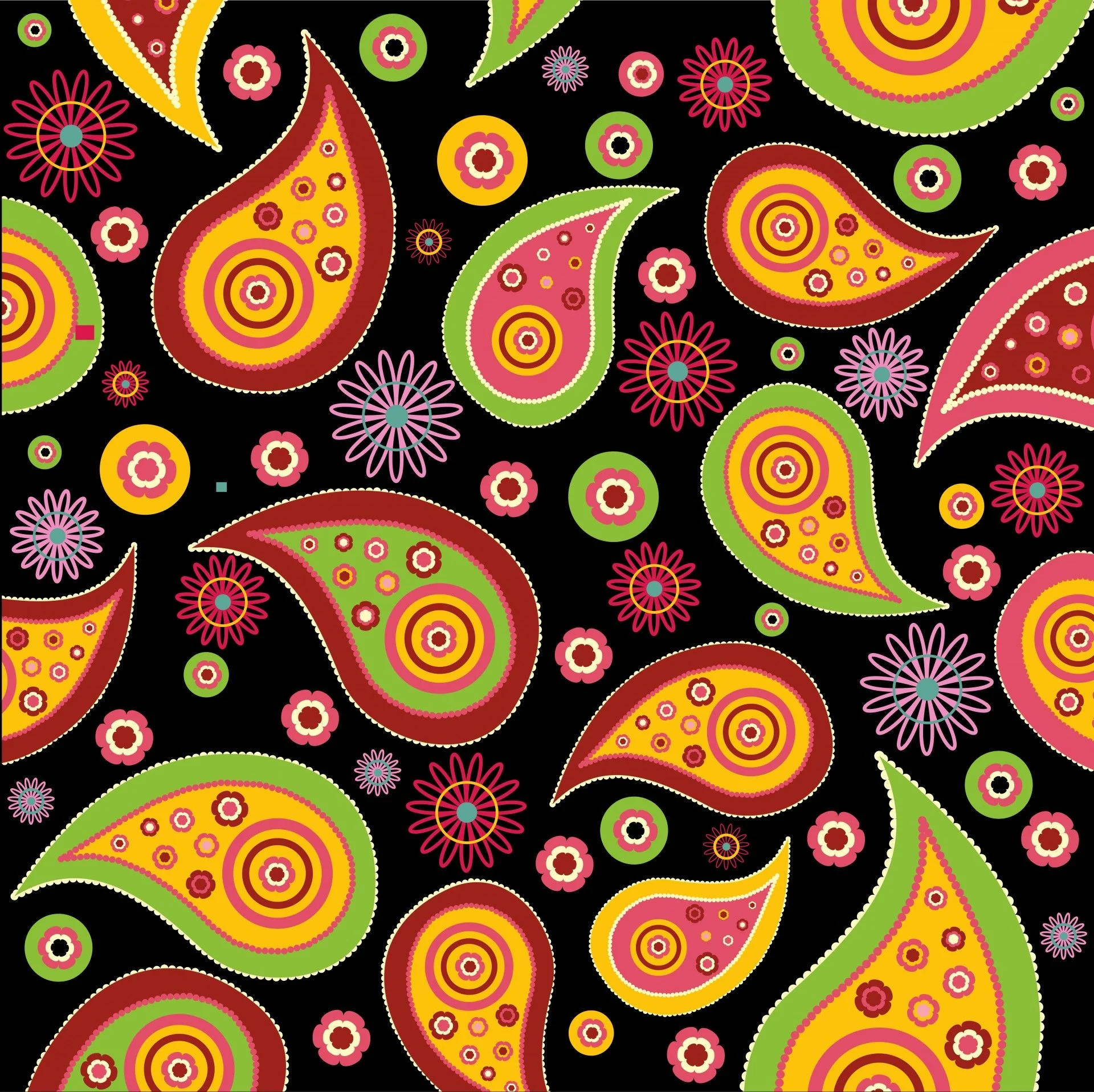 glowing paisley print, black background, vibrant paisley, Full HD Desktop Wallpaper