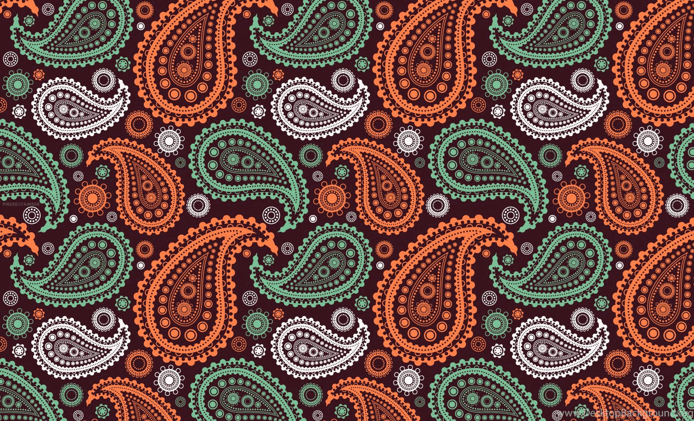 modern paisley print, orange, green, HD Desktop Wallpaper