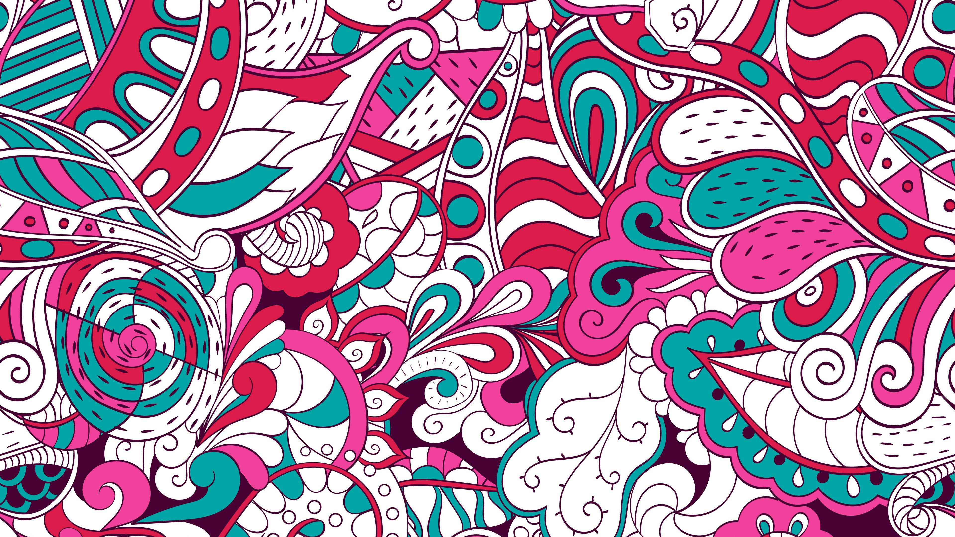 pink, white, teal, 4K Desktop Wallpaper