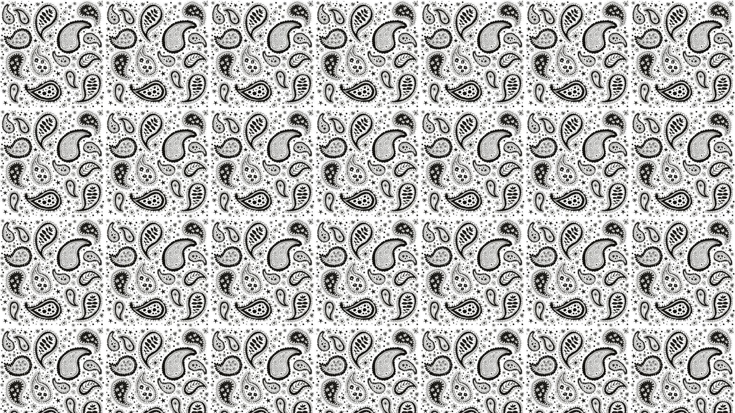 black bandana, paisley print design, black and white paisley pattern, 2K Desktop Wallpaper