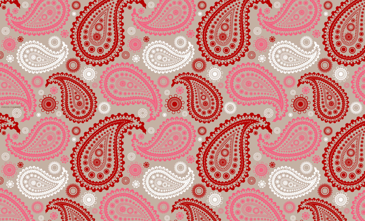 red persian paisley print, paisley motifs, beige background, HD Desktop Wallpaper