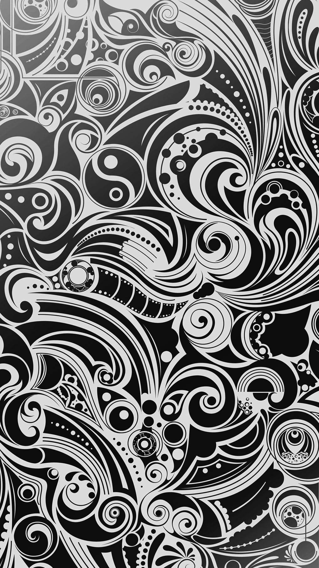 black pattern, abstract paisley swirls, black and white wallpaper, HD Phone Wallpaper