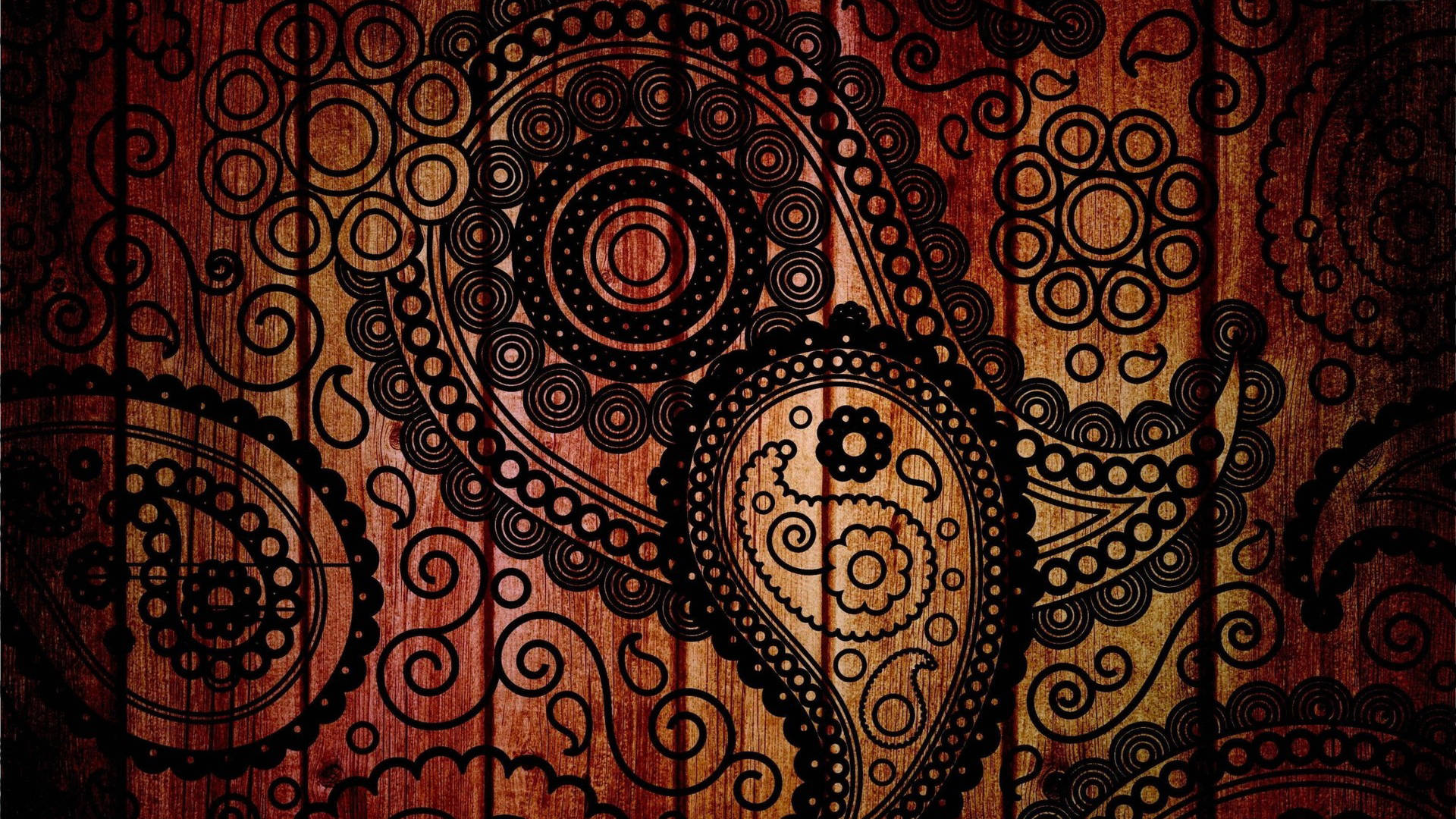 black paisley print, wood, rich textured wooden planks, Full HD Desktop Wallpaper