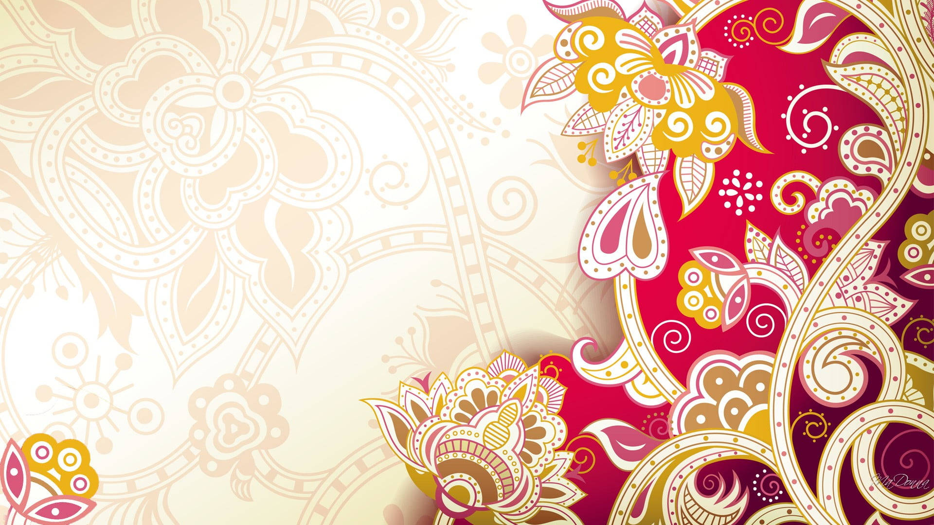 paisley patterns, vibrant red, cream, Full HD Desktop Wallpaper