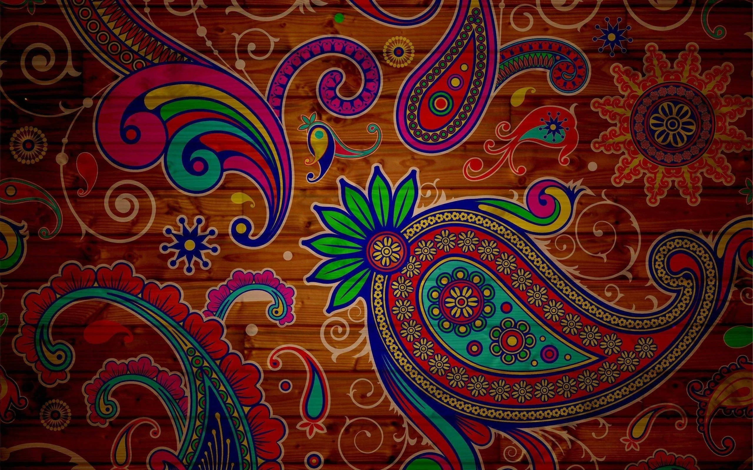 paisley print, wood, textured wooden background, 2K Desktop Wallpaper