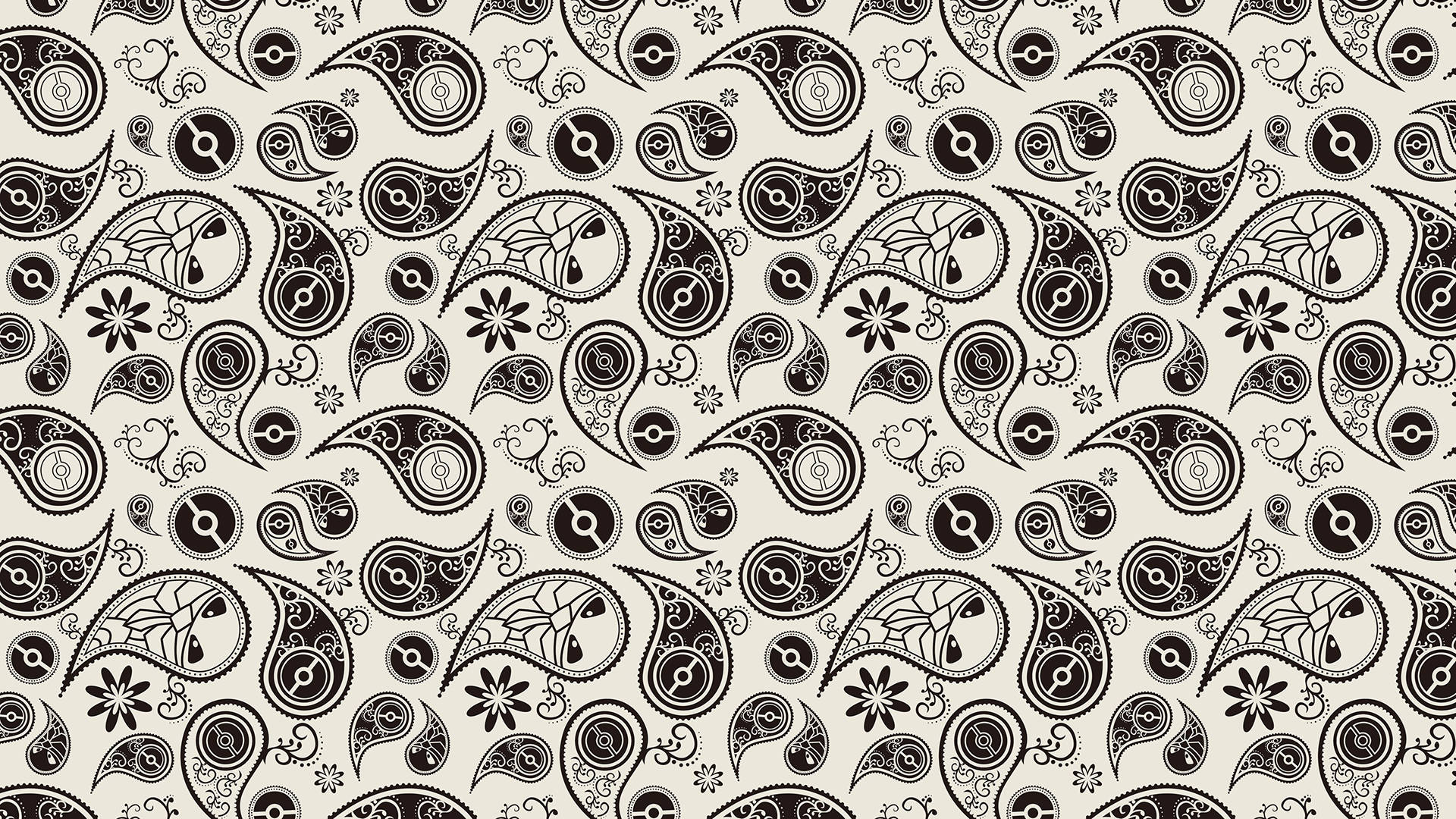 Paisley Print, black and white paisley pattern, swirling teardrop shapes, Full HD Desktop Wallpaper