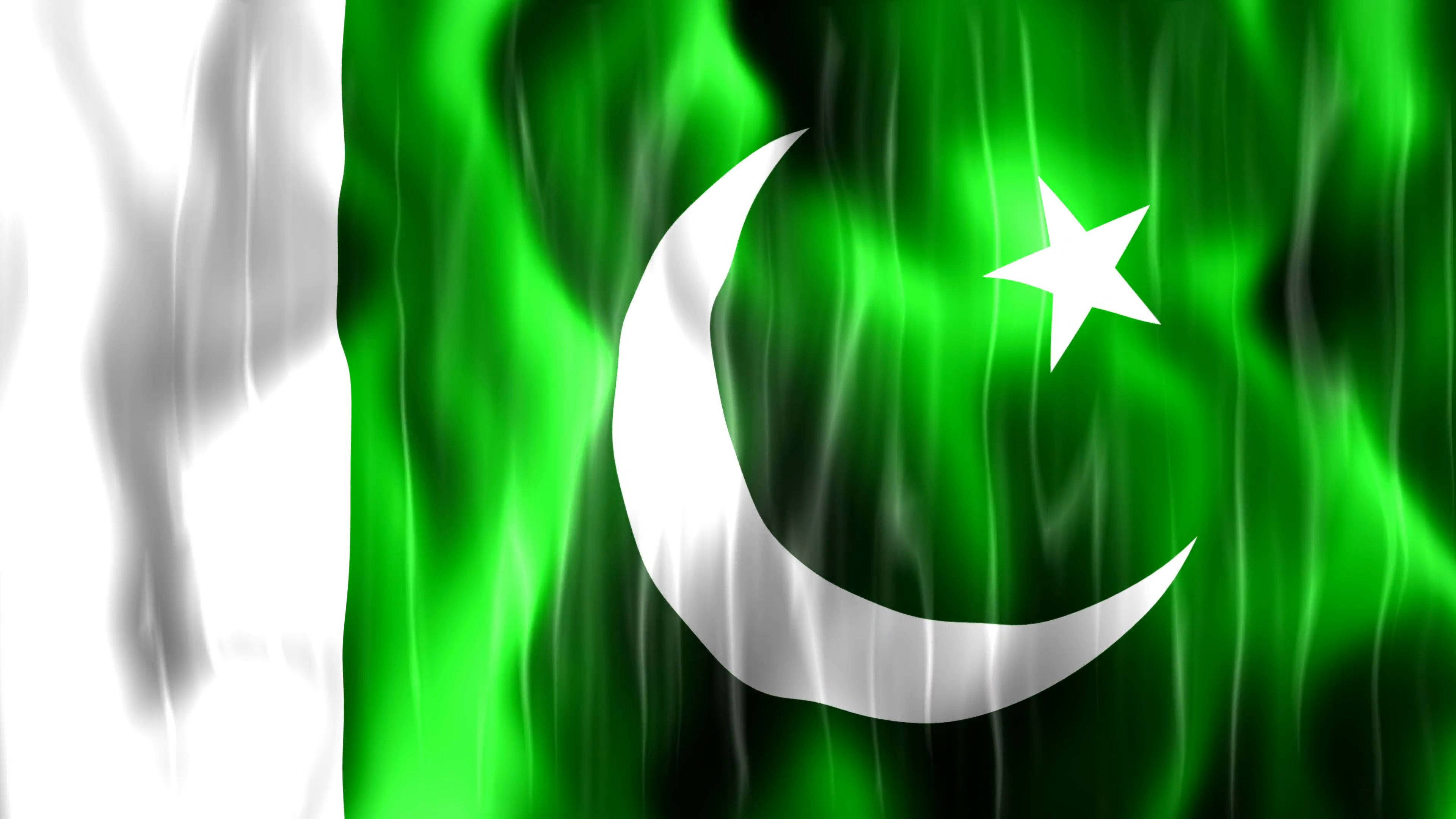 Pakistan flag, green glow effect, crescent moon, 4K Desktop Wallpaper