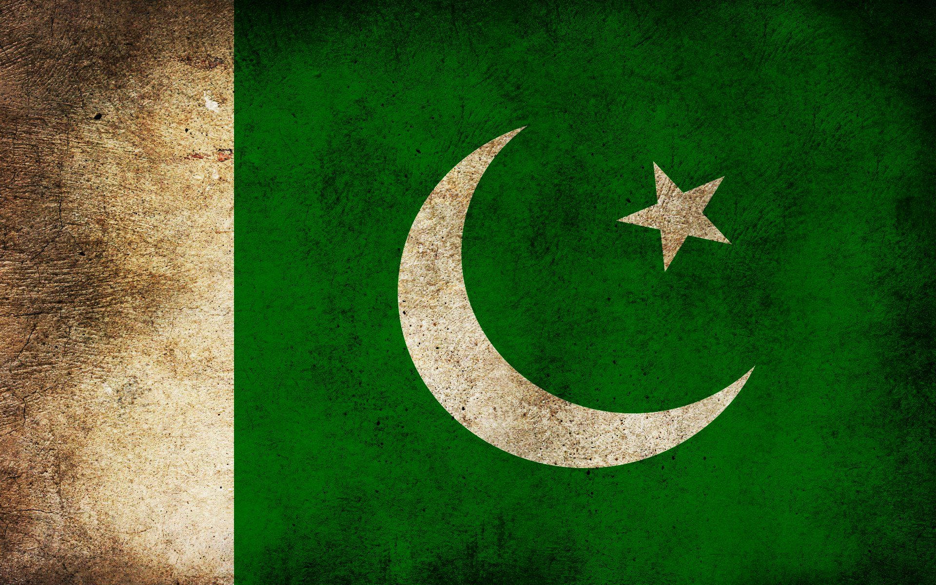 Pakistan flag, green field, white crescent, Full HD Desktop Wallpaper