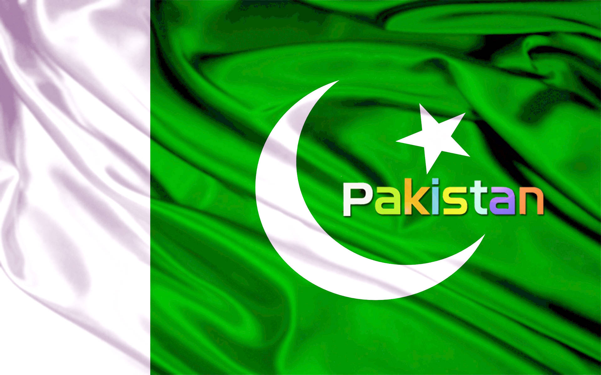 Pakistan flag, green and white fabric folds, white crescent moon, Full HD Desktop Wallpaper