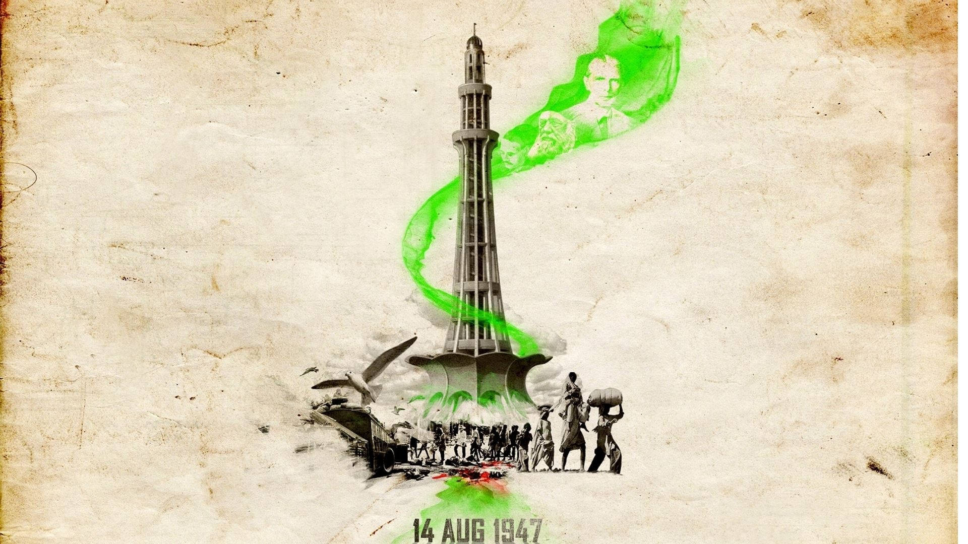 Pakistan, vintage artwork, sepia-toned illustration, Full HD Desktop Wallpaper