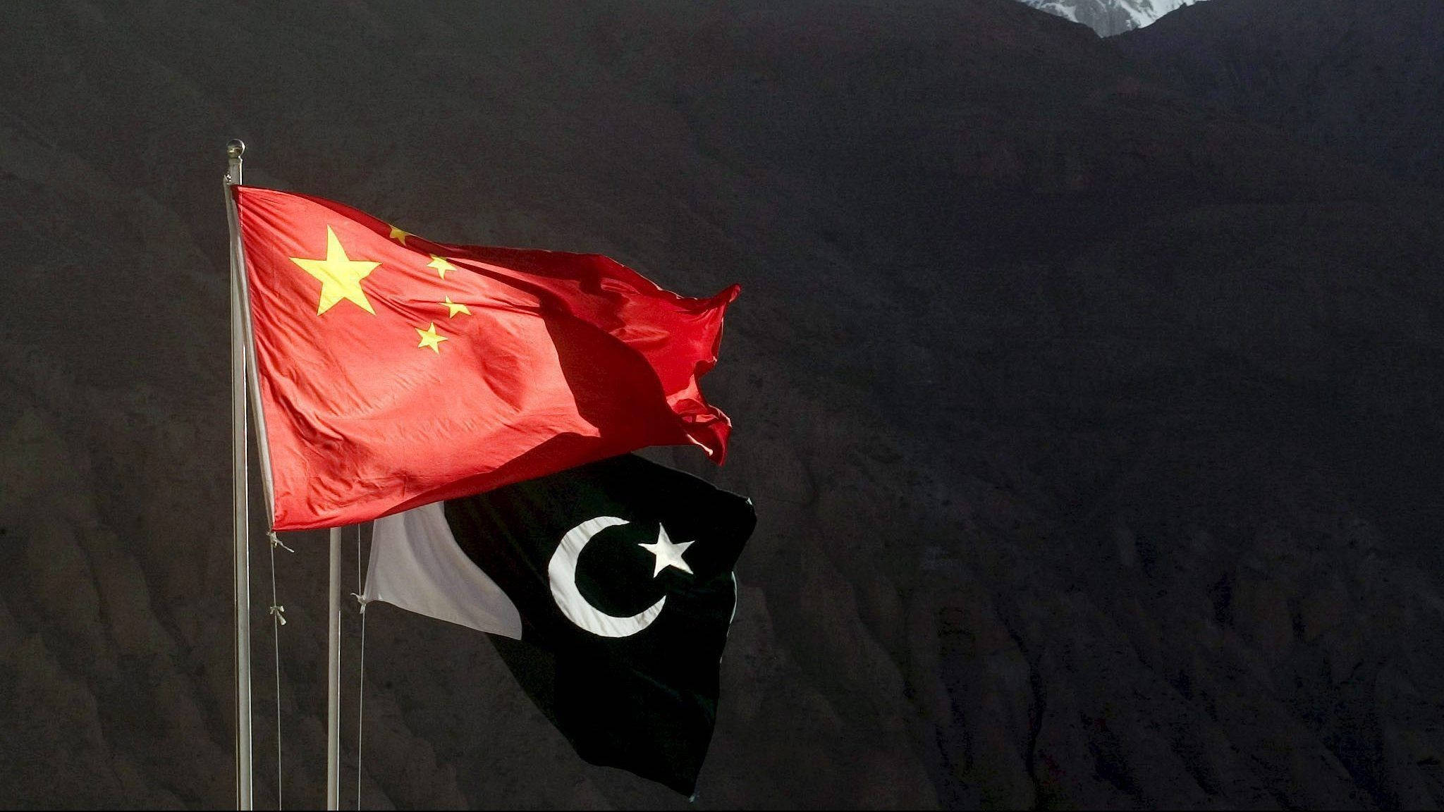 China flag, Pakistan flag, rugged mountain backdrop, Full HD Desktop Wallpaper