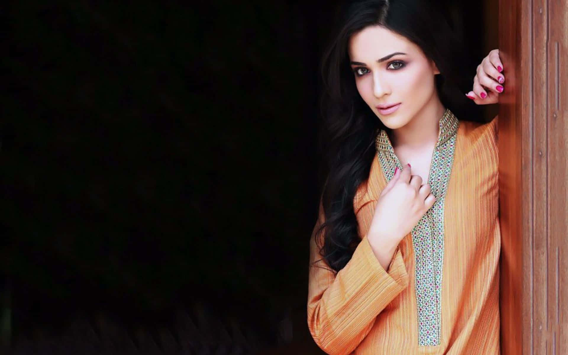 Pakistani Girl, orange blouse, orange striped top, Full HD Desktop Wallpaper