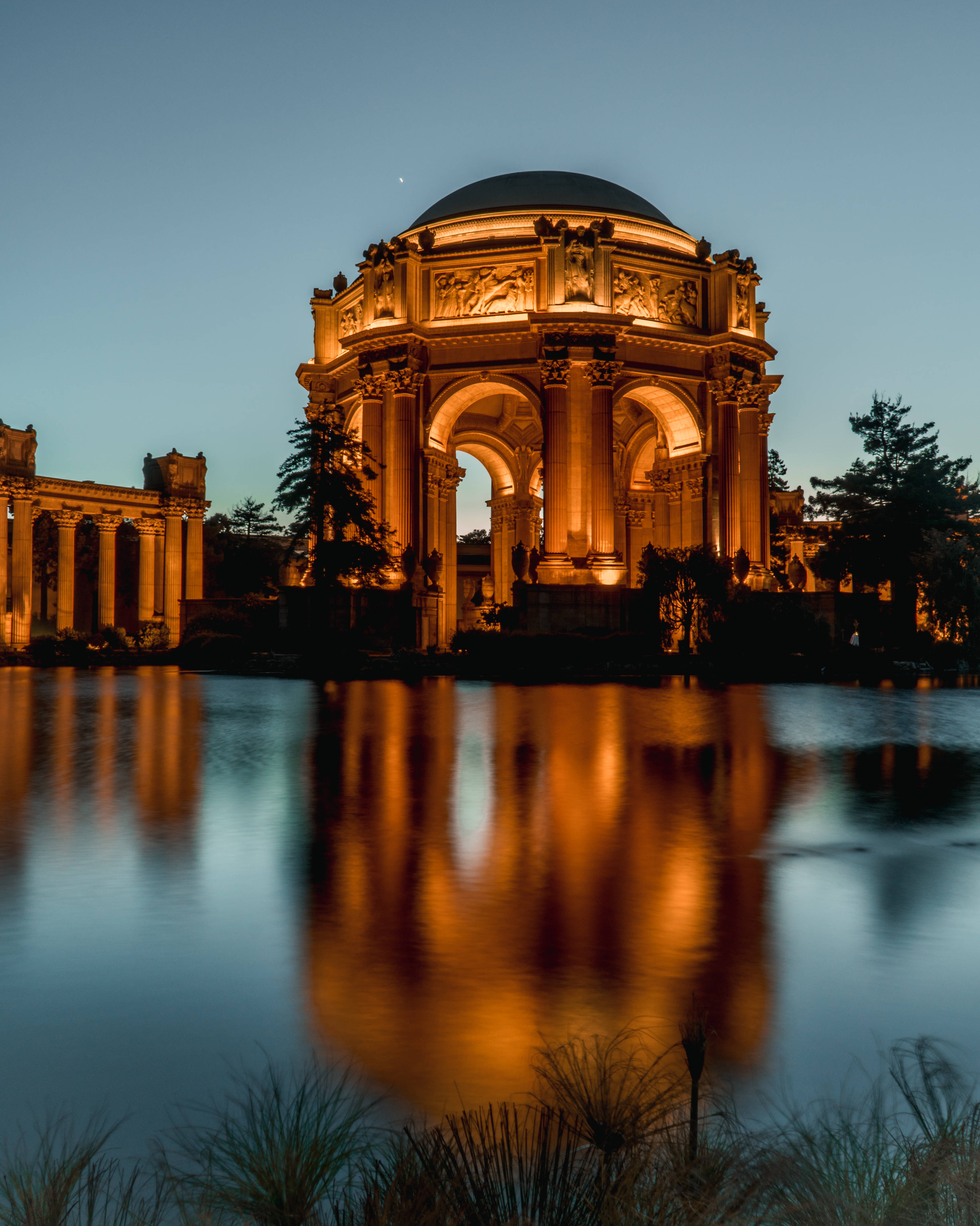 Palace of Fine Arts, dusk, golden, 4K Phone Wallpaper
