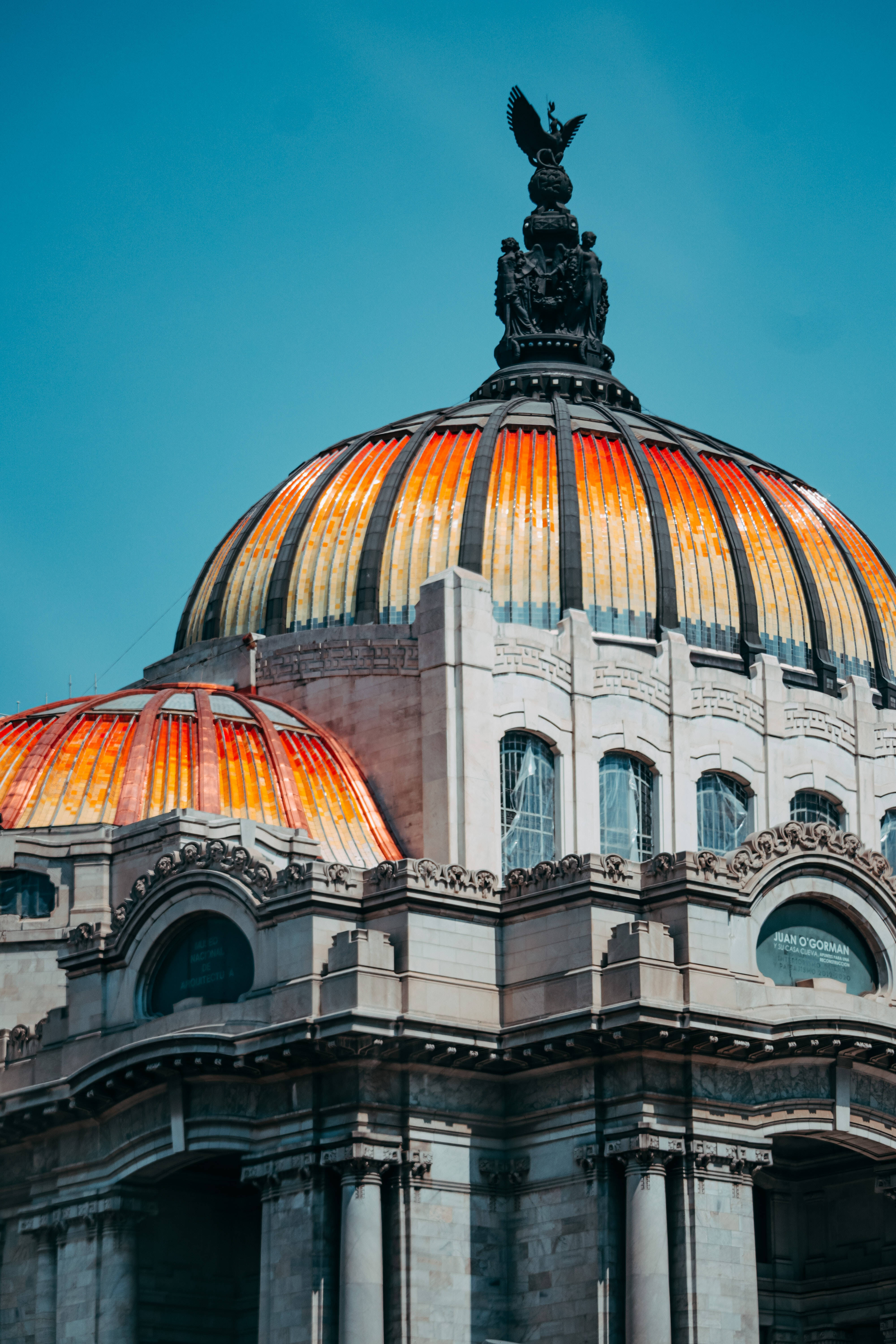 Palace Of Fine Arts, stained glass dome, eagle statue, 5K Phone Wallpaper