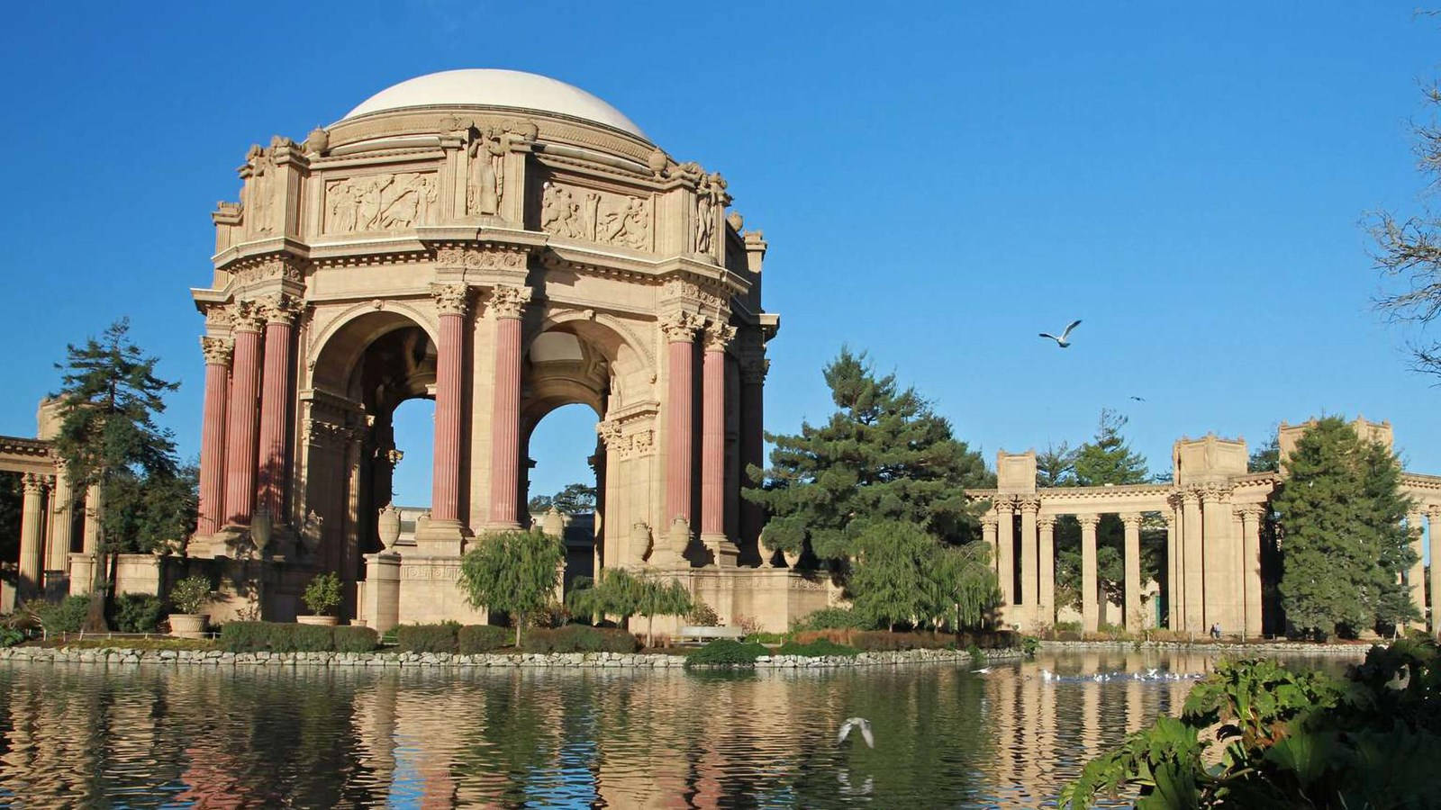 Palace Of Fine Arts, pink columns, dome, HD Desktop Wallpaper