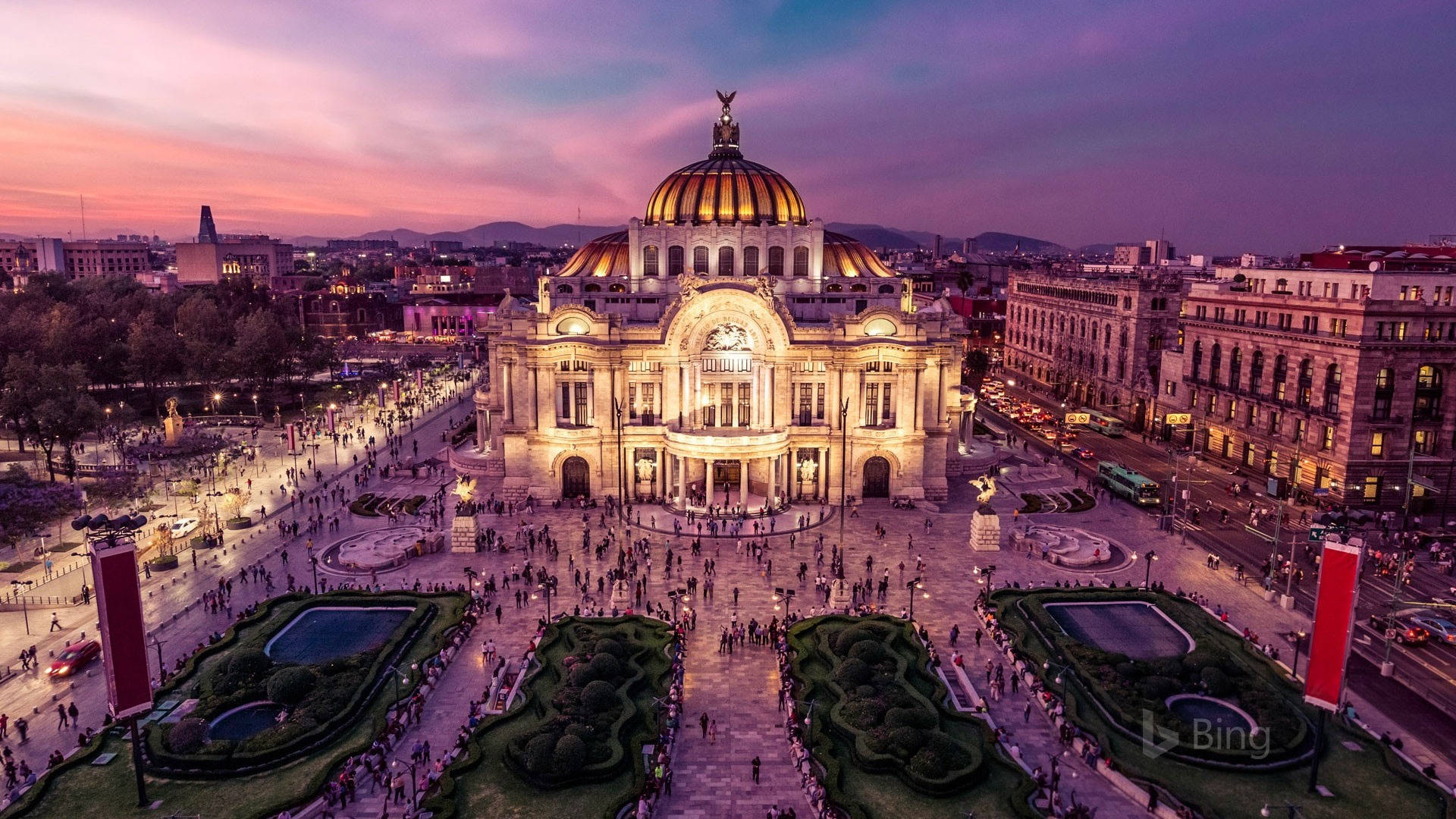 Palace Of Fine Arts, golden dome, dusk, Full HD Desktop Wallpaper