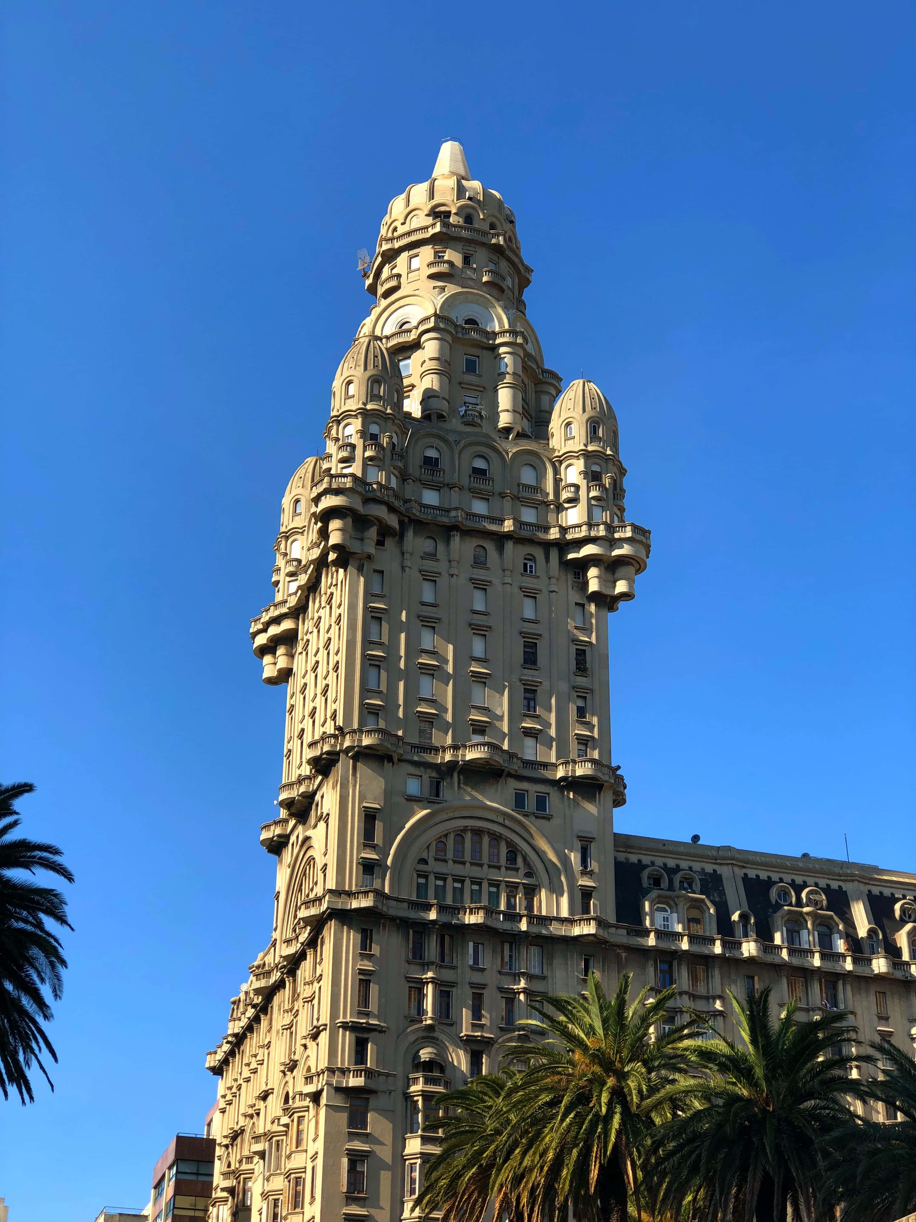 Palacio Salvo, historic building, clear blue sky, 4K Phone Wallpaper