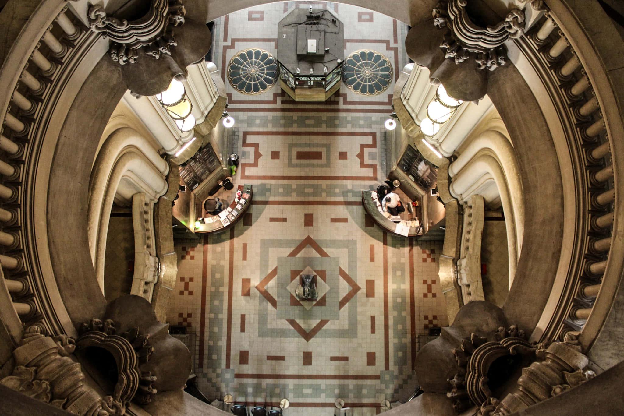 Palacio Salvo, ornate interior, symmetrical tiled floors, Full HD Desktop Wallpaper