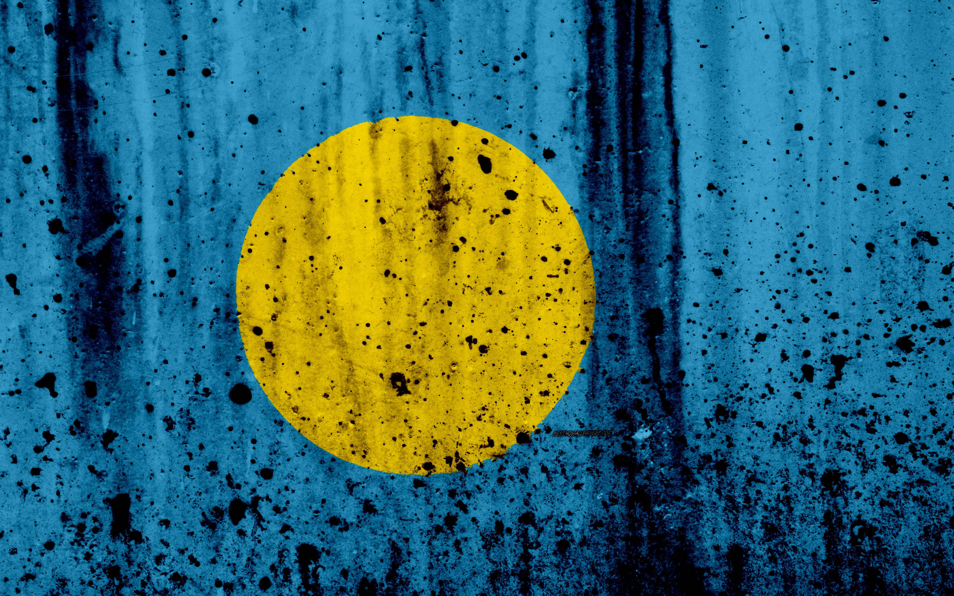 Palau, blue flag, yellow circle, 4K Desktop Wallpaper