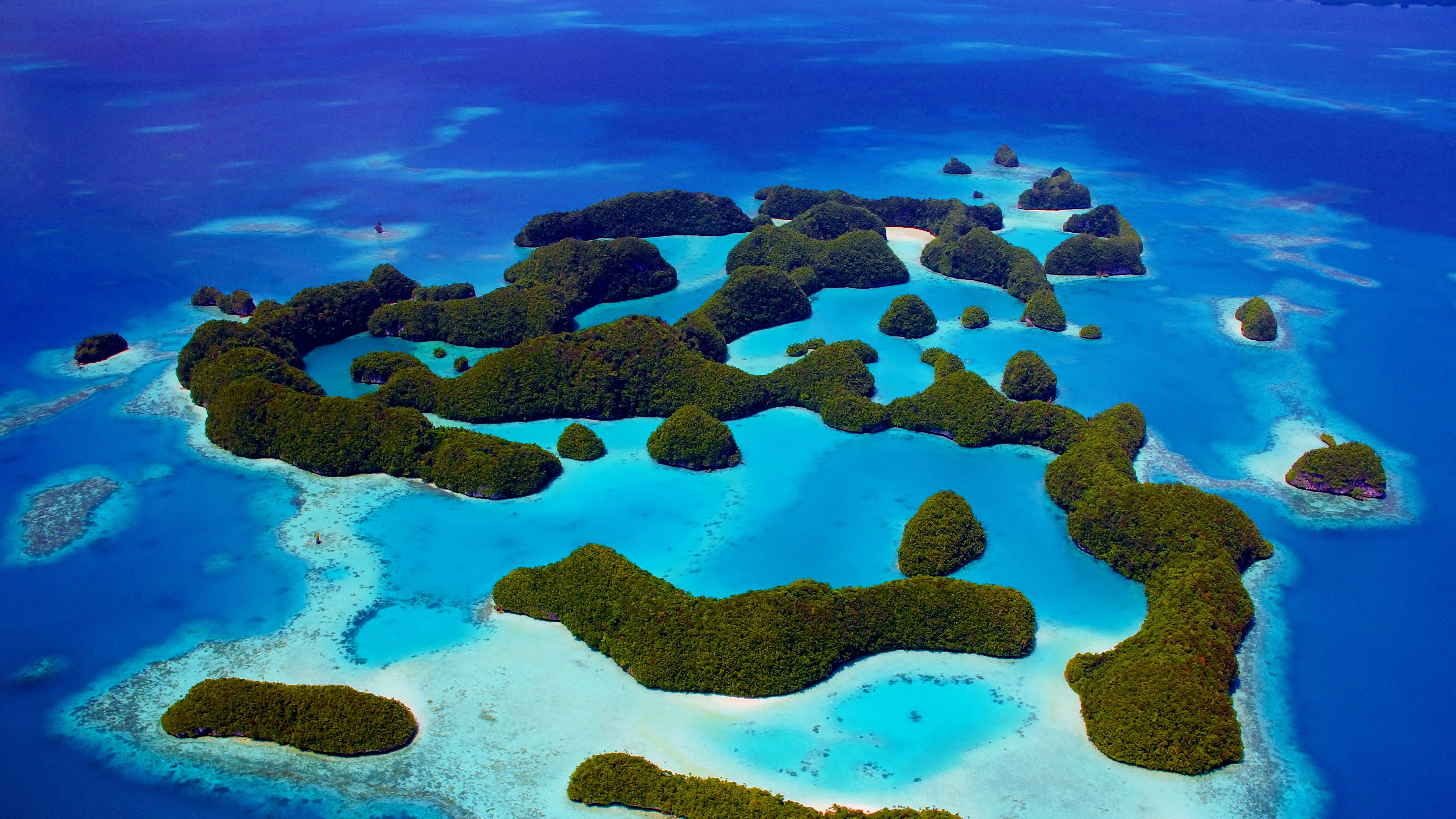 Palau, turquoise lagoons, lush green islands, 5K Desktop Wallpaper
