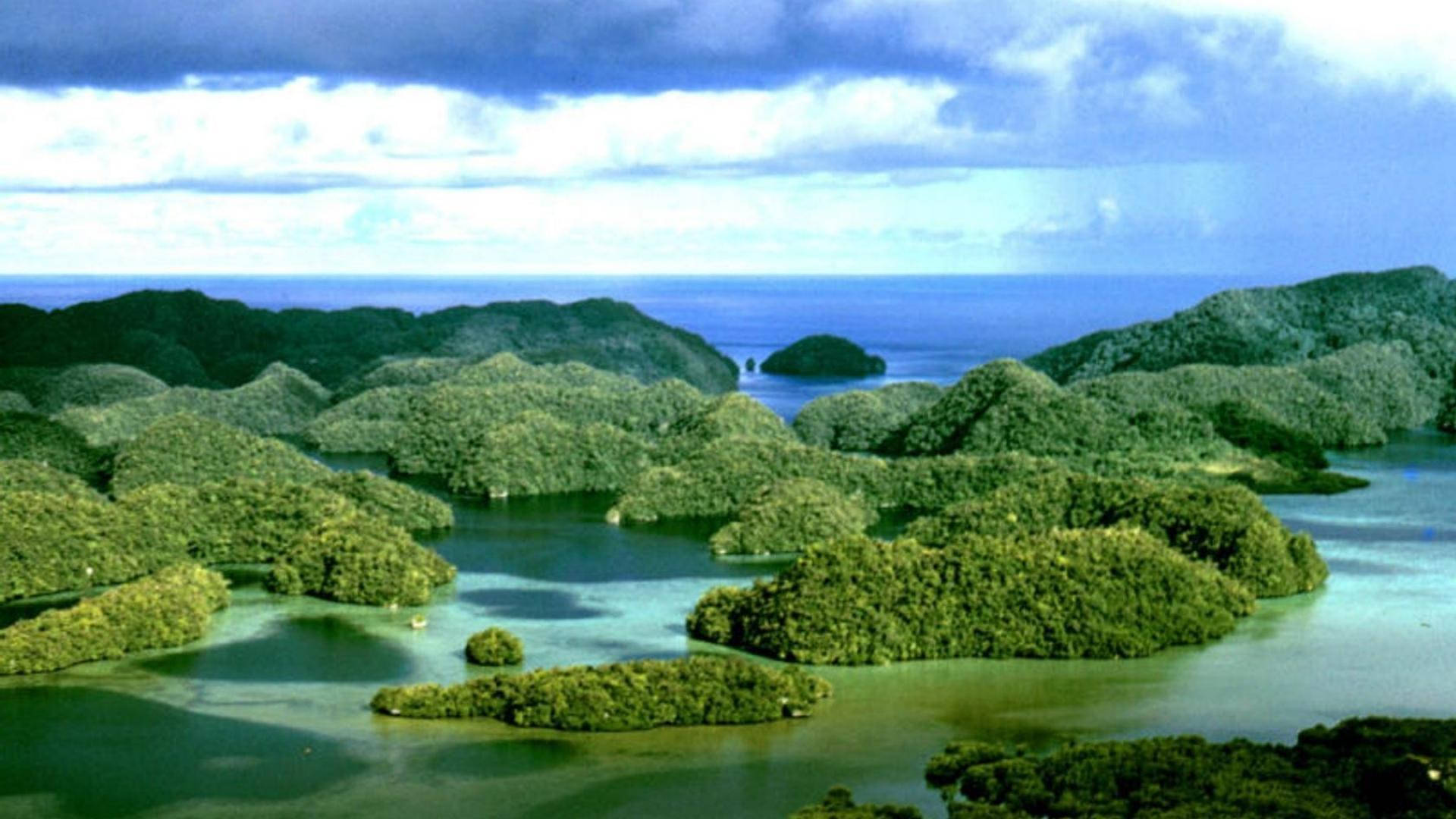 Palau, jungled rock islands, turquoise waters, Full HD Desktop Wallpaper