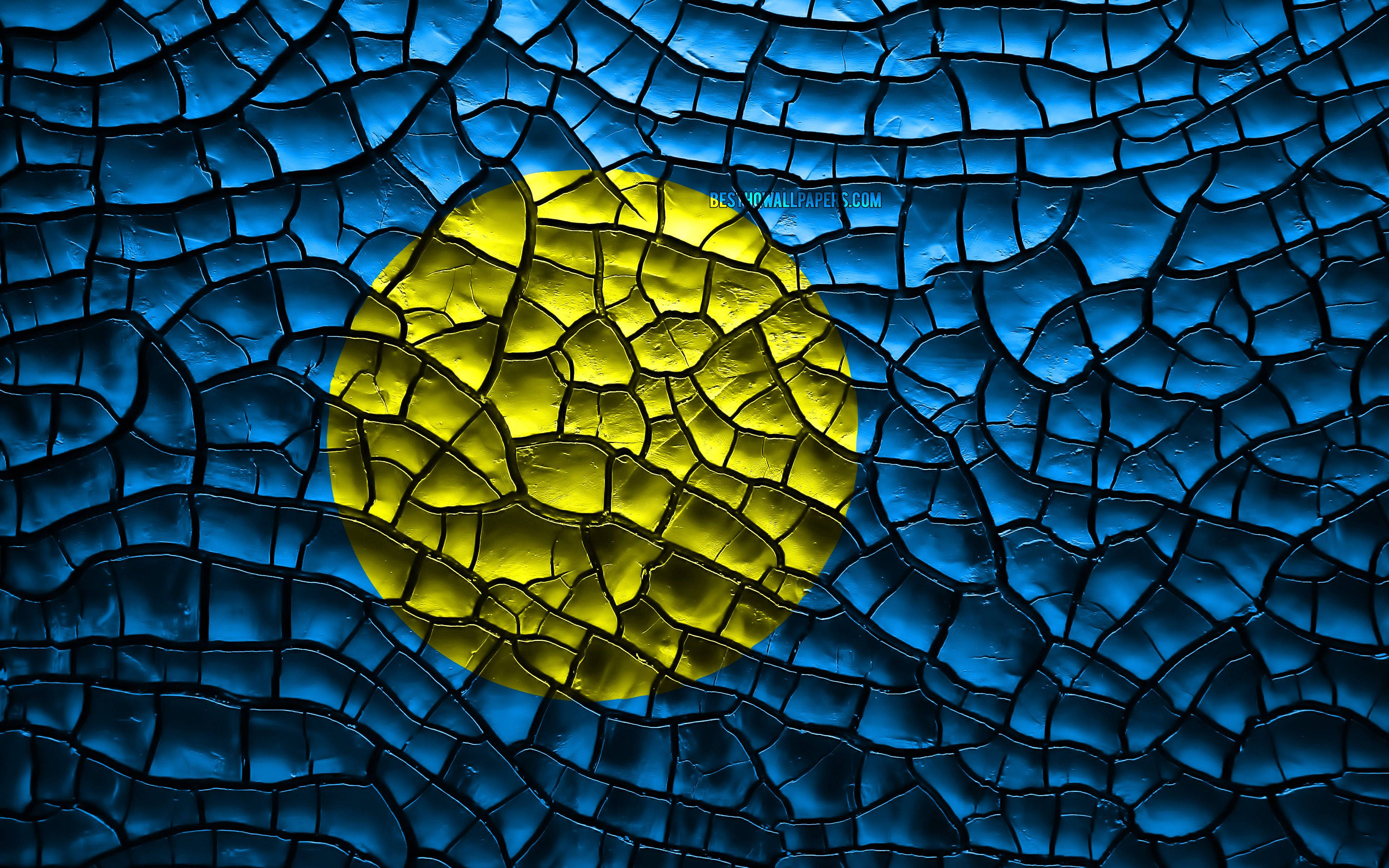 Palau, flag, blue and yellow, 4K Desktop Wallpaper