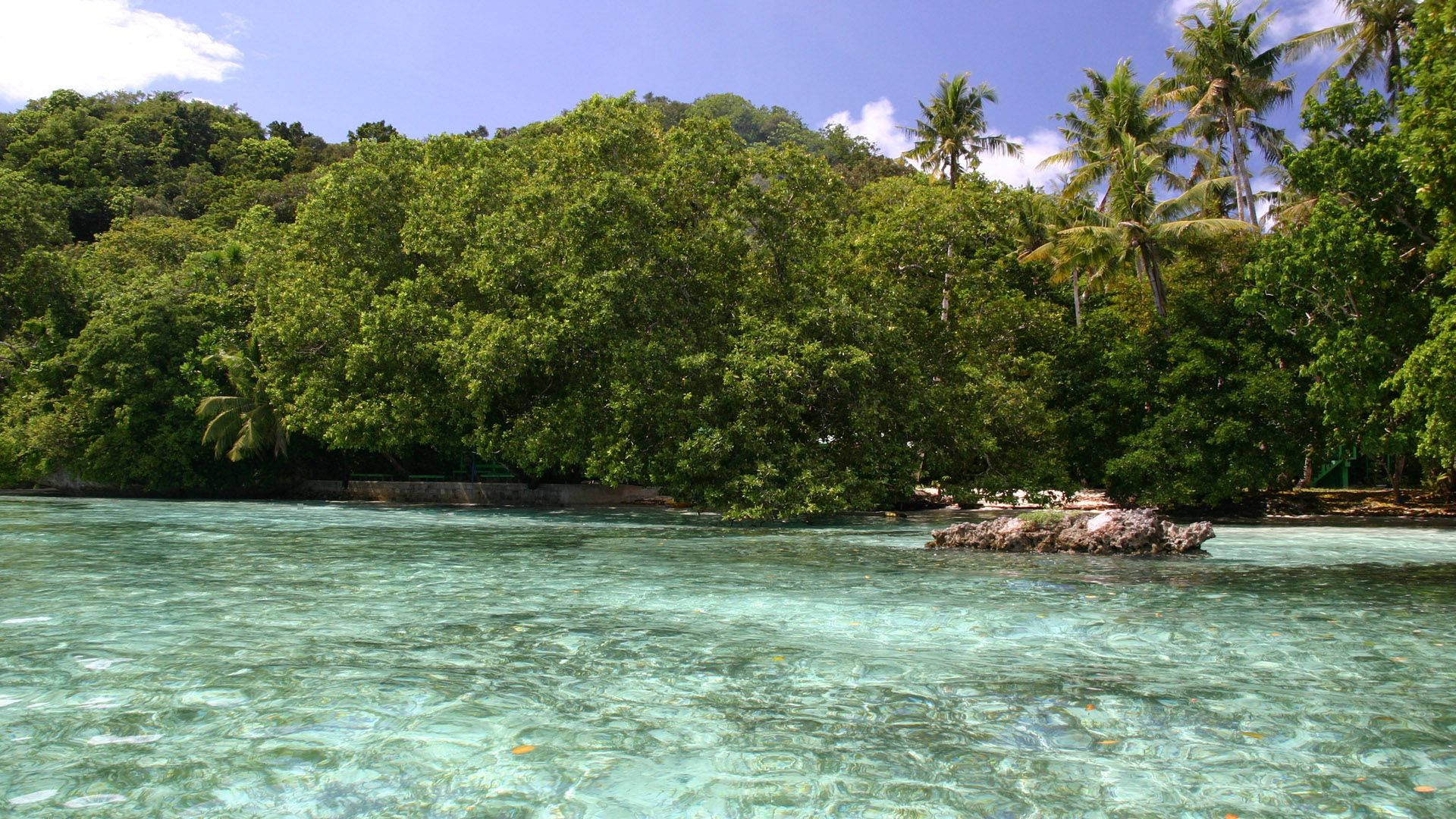 Palau, jungled hills, crystal clear turquoise water, Full HD Desktop Wallpaper