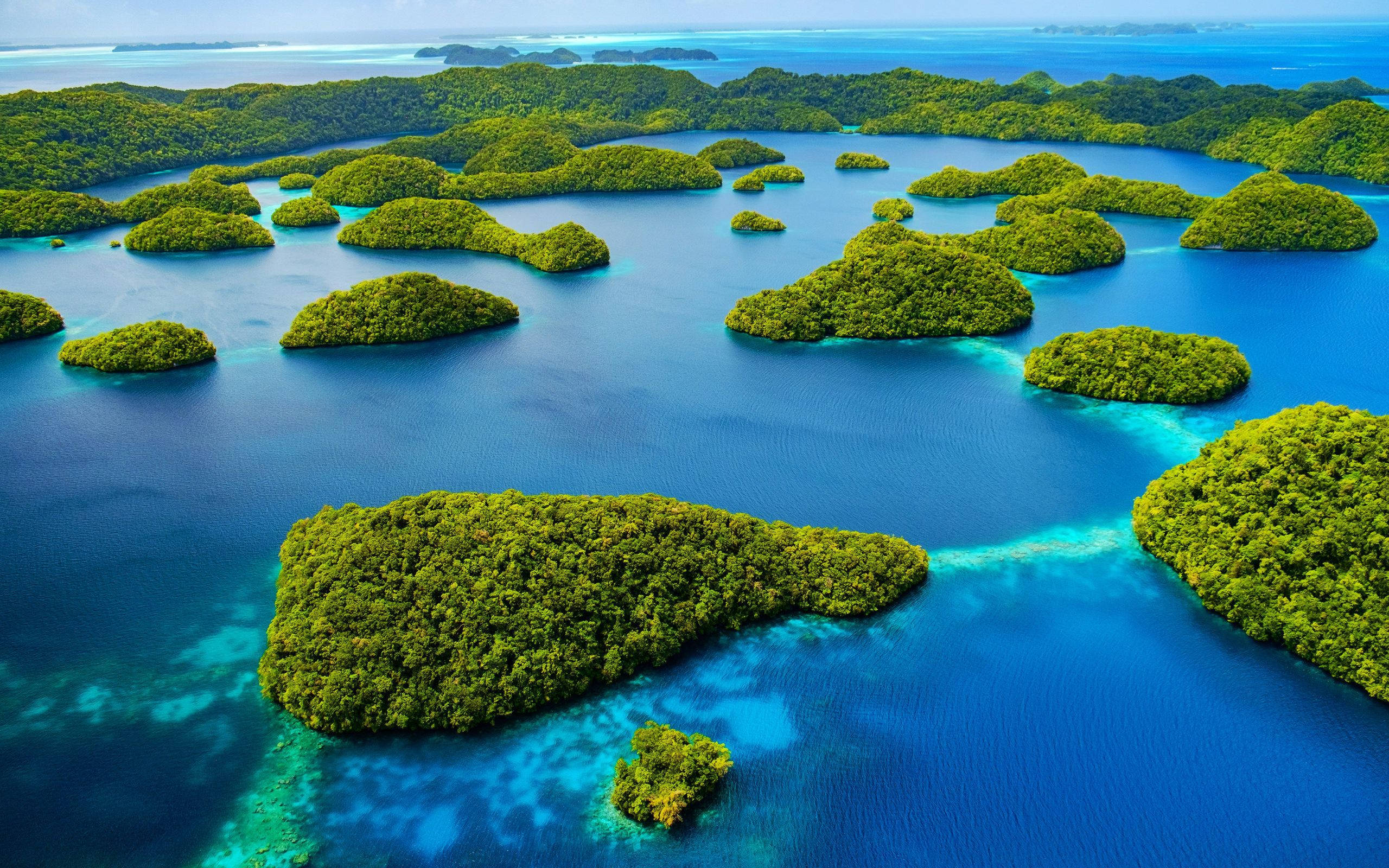 Palau, lush green islands, vibrant turquoise waters, 2K Desktop Wallpaper