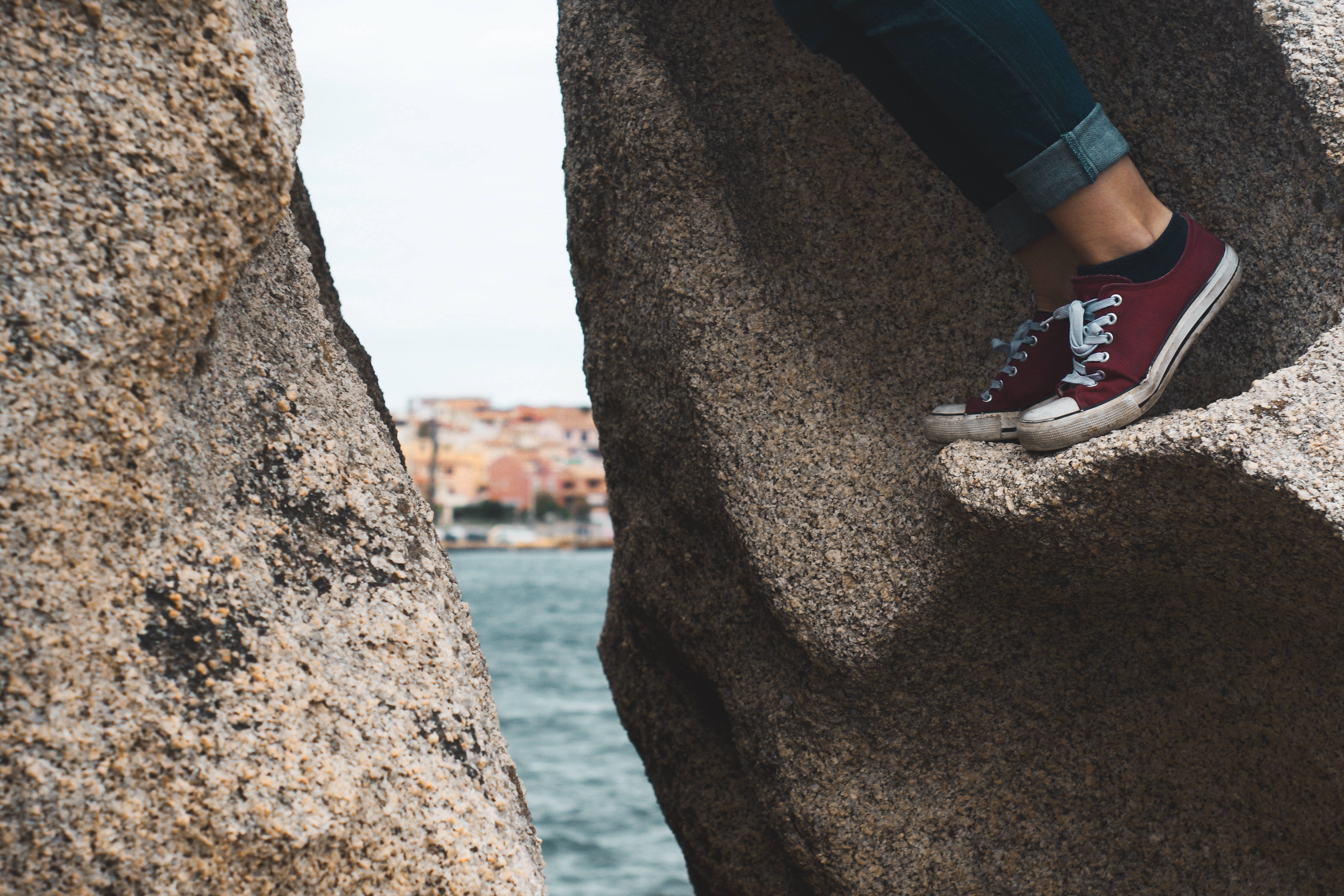 Palau, red sneakers, rugged rock, 4K Desktop Wallpaper